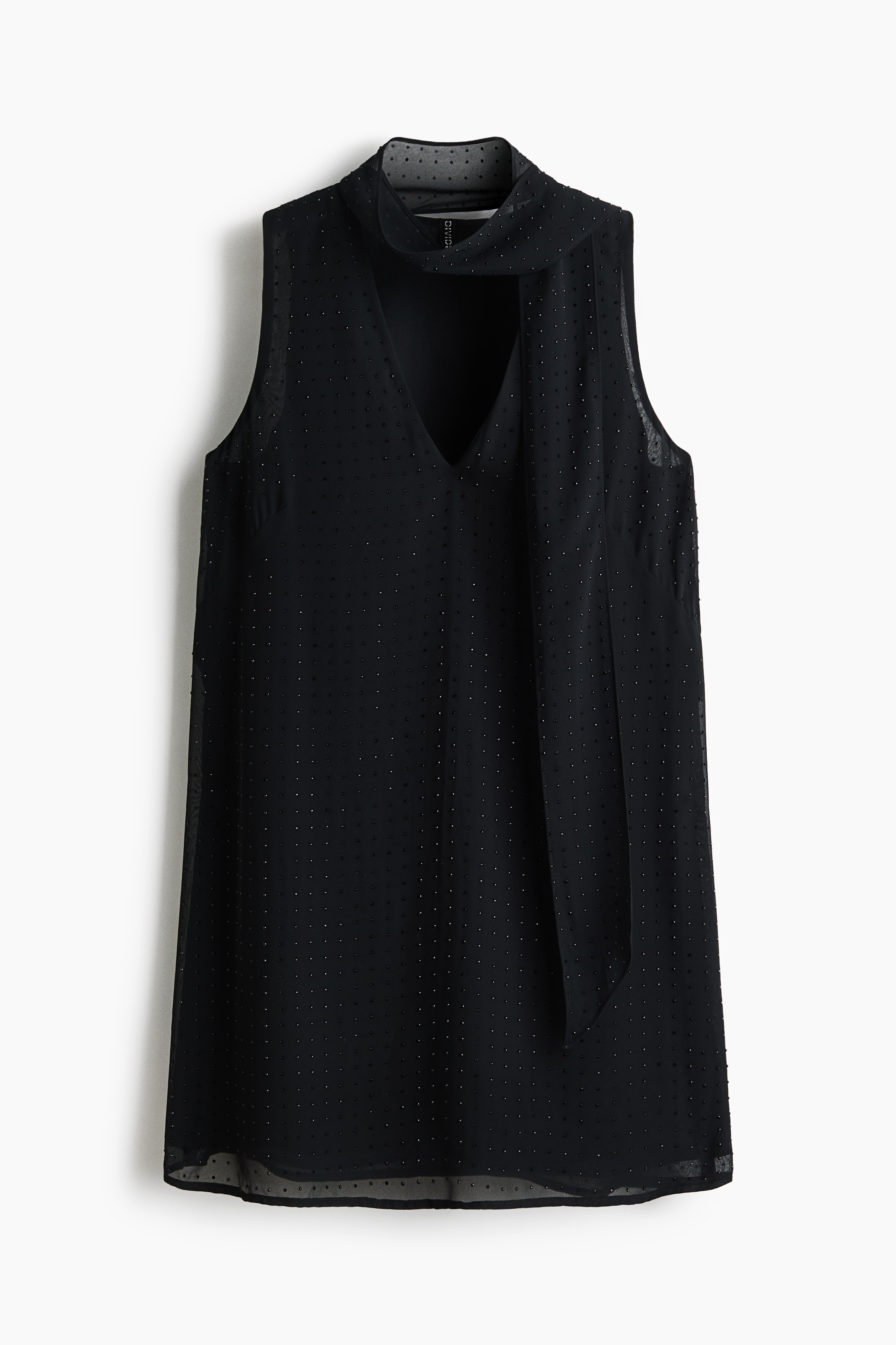 綴飾雪紡洋裝 - 黑色