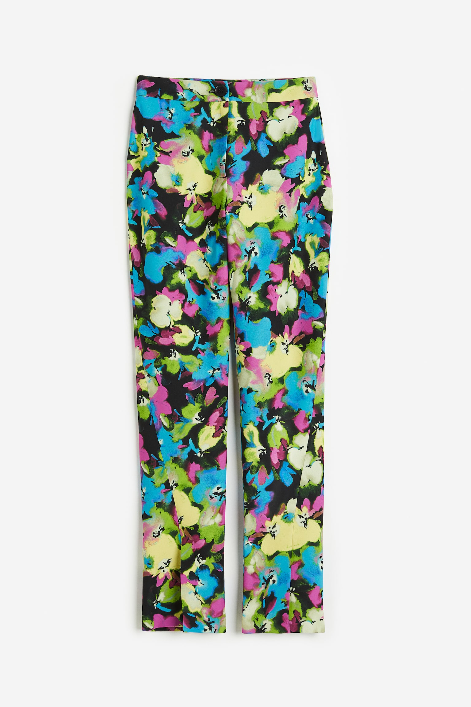 Slit-hem patterned trousers - Blue/Patterned - 1