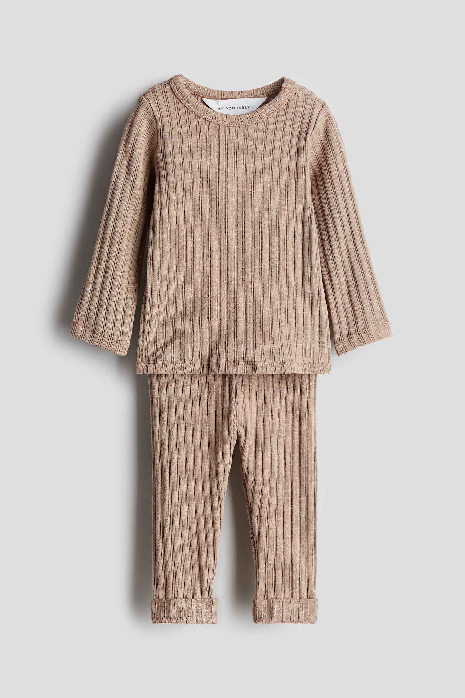 Детские комплекты H&M 2-piece Ribbed Jersey Set, цвет: Тёмный бежевый — фото 1