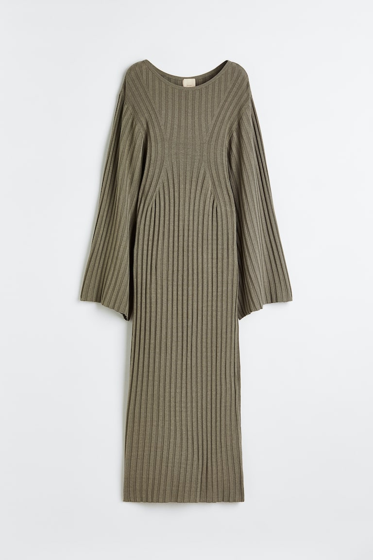 h&m silk blend rib knit dress Women's Khaki green Silk-blend rib-knit Features a round neckline