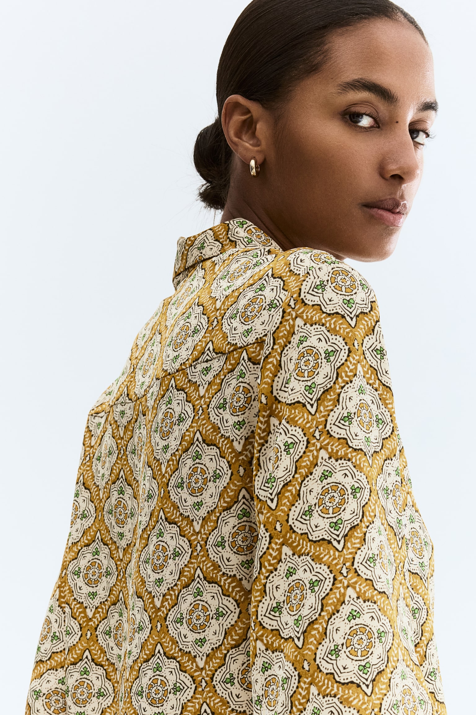 Áo sơ mi hoa văn cổ hai ve - Màu vàng mù tạt/Hoa văn/Màu hồng nhạt/Hoa - 4