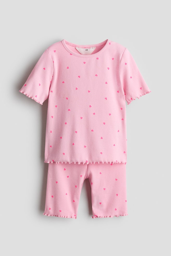 2-Piece Ribbed Cotton Set - Light pink/hearts/Light blue/floral - 1