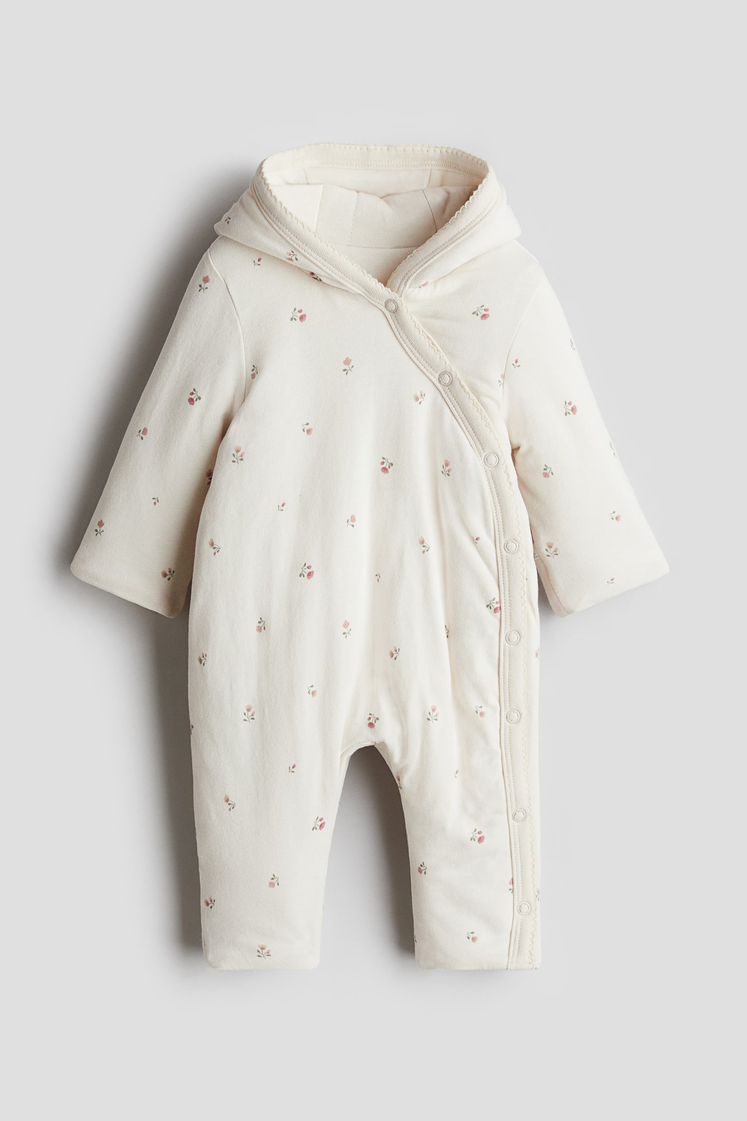 Cotton pramsuit - White/Floral - 1