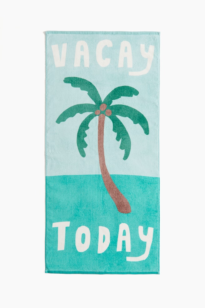Patterned bath towel - Turquoise/Vacay Today/Light yellow/Oranges/White/Vehicles/Black/Ghosts - 1