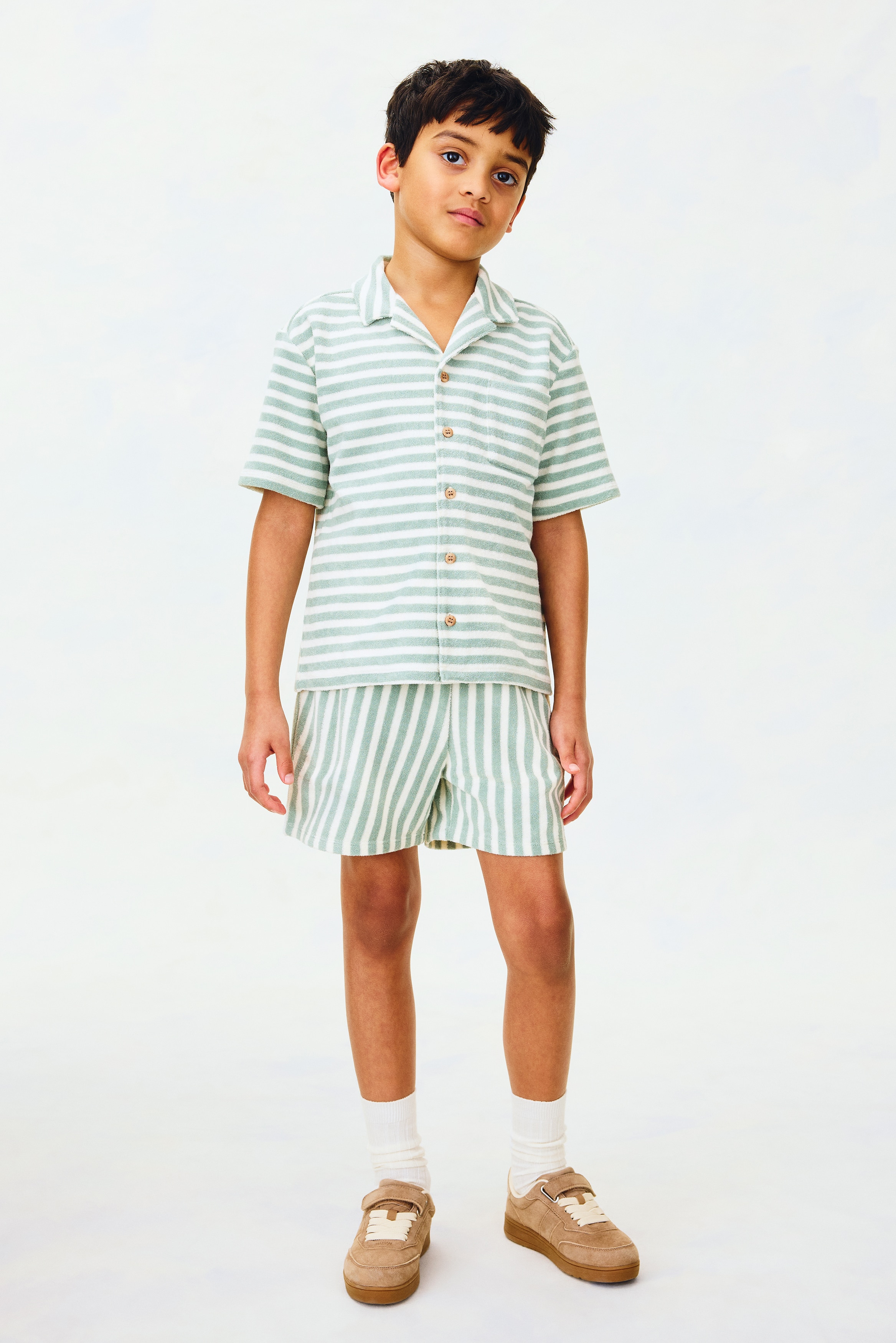 Set 2 pezzi in spugna - Verde/bianco righe/Yellow/White striped/Bianco/blu righe