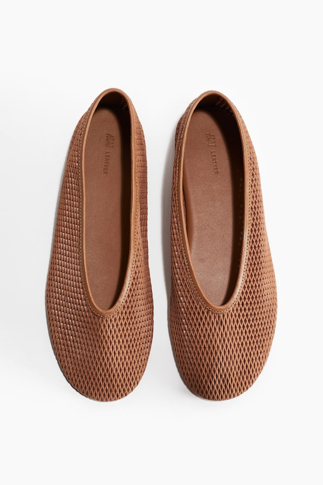 Leather mesh ballet flats - Brown - 1