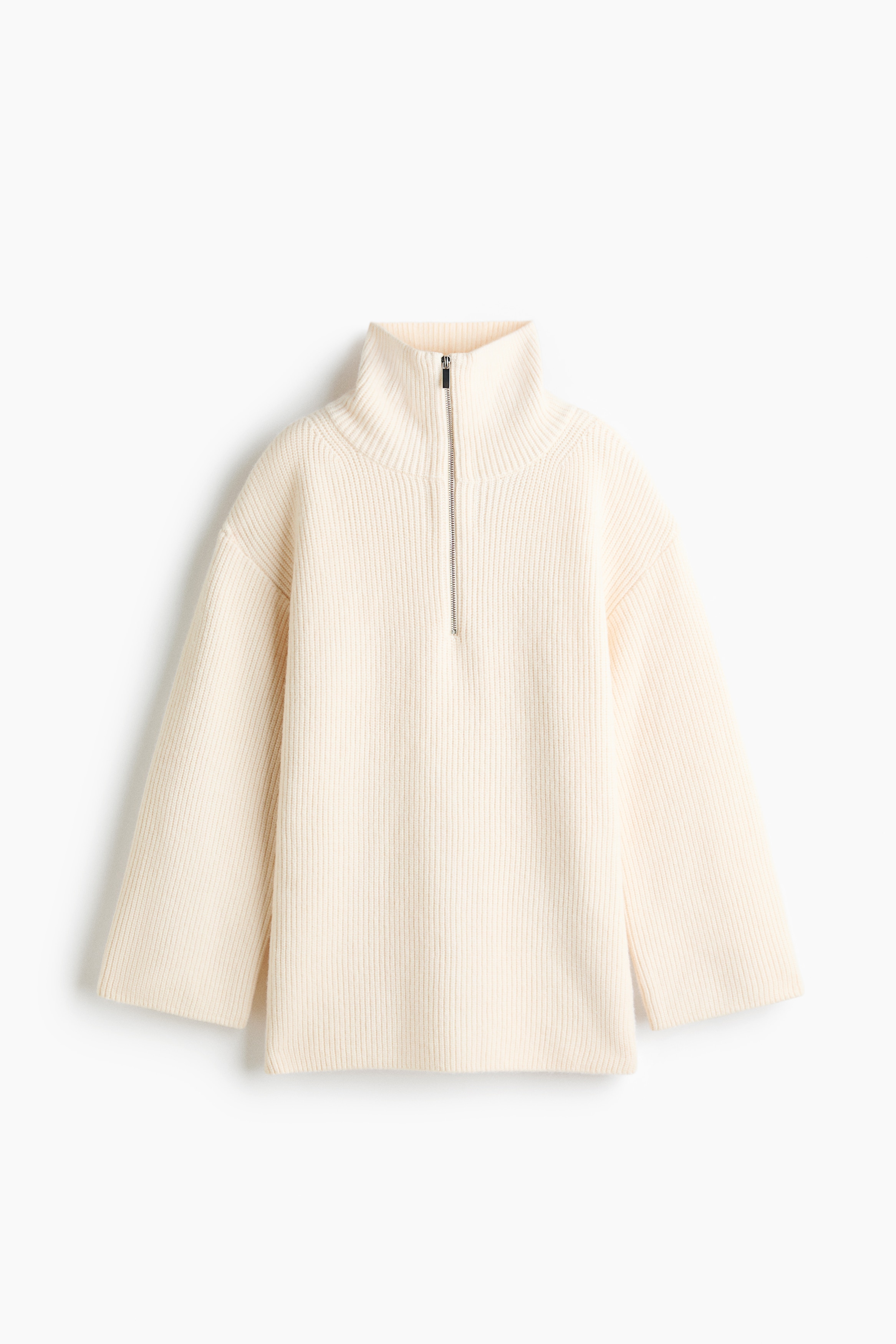 Langer Pullover mit Zipper - Hellbeige/Blau/Cremefarben gestreift