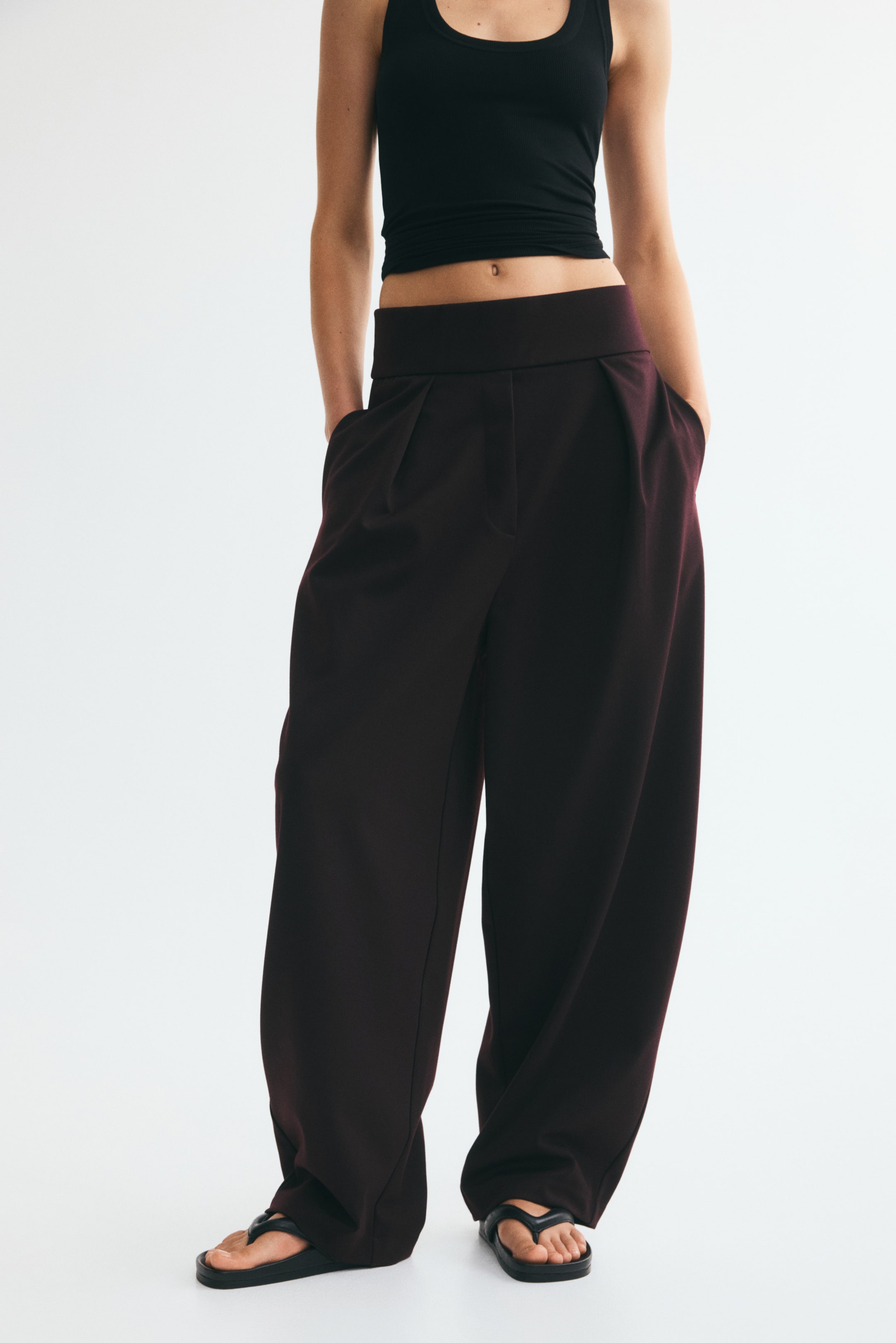 Pleated Barrel-Leg Pants