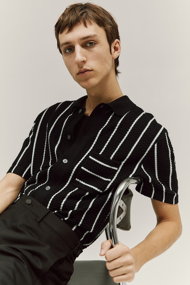 Regular Fit Textured-knit shirt - Black/White striped - 4