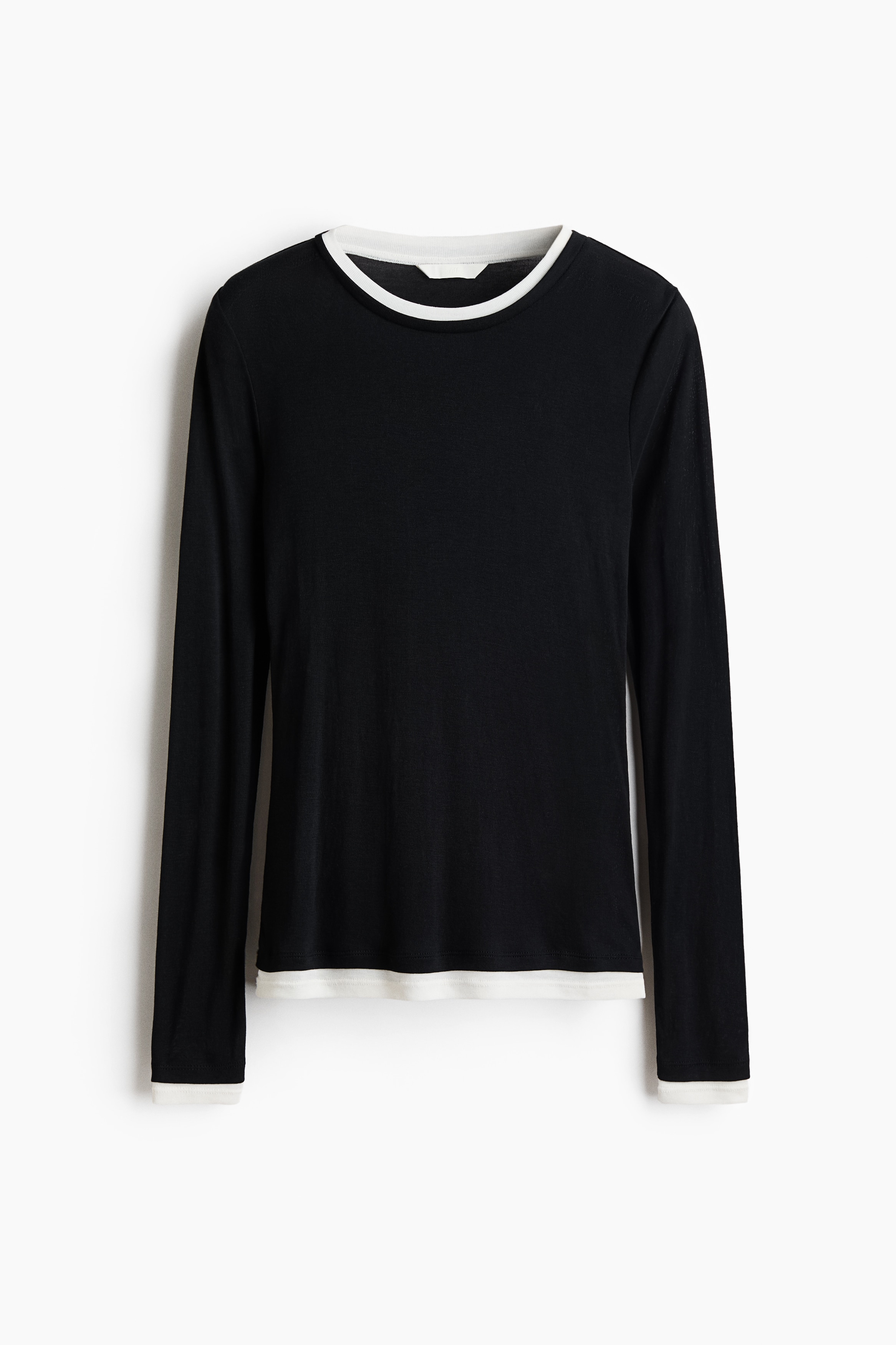 Layered-look top - Black/Dark dusty blue/Dark purple/Grey marl
