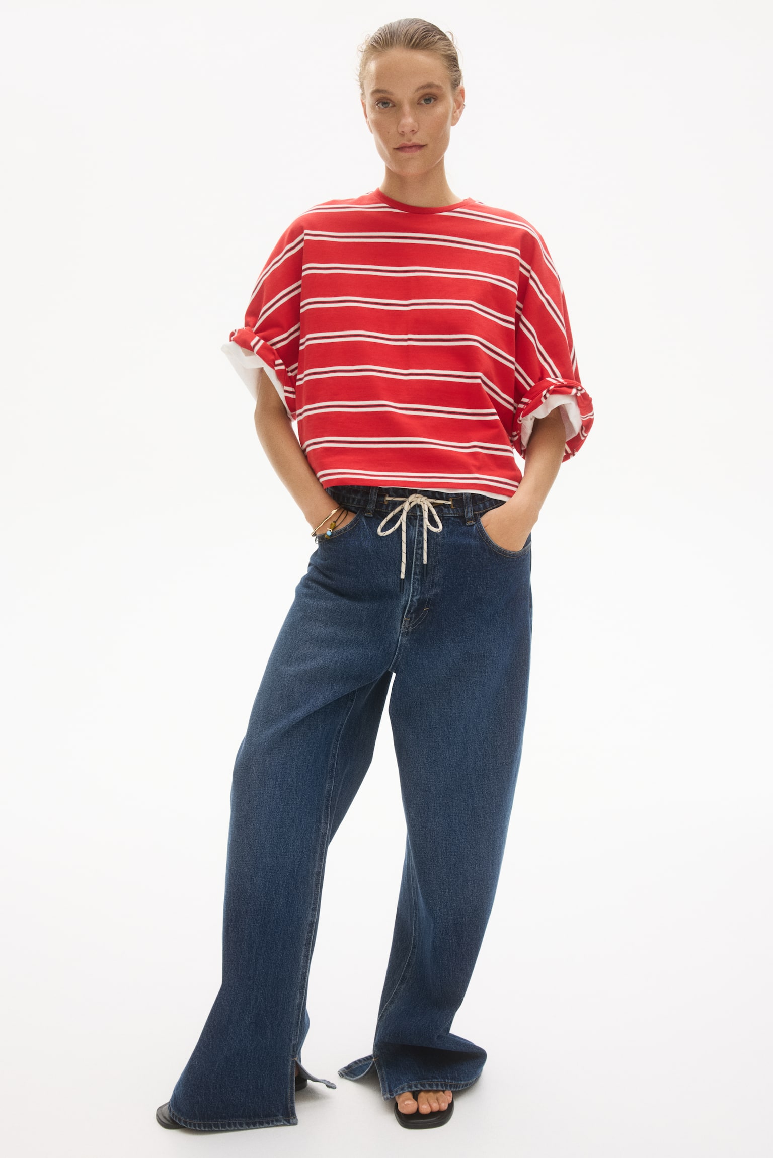 Oversized Cotton Top - Red/striped/Light yellow/striped/White/striped/White/striped/Cream/striped - 1