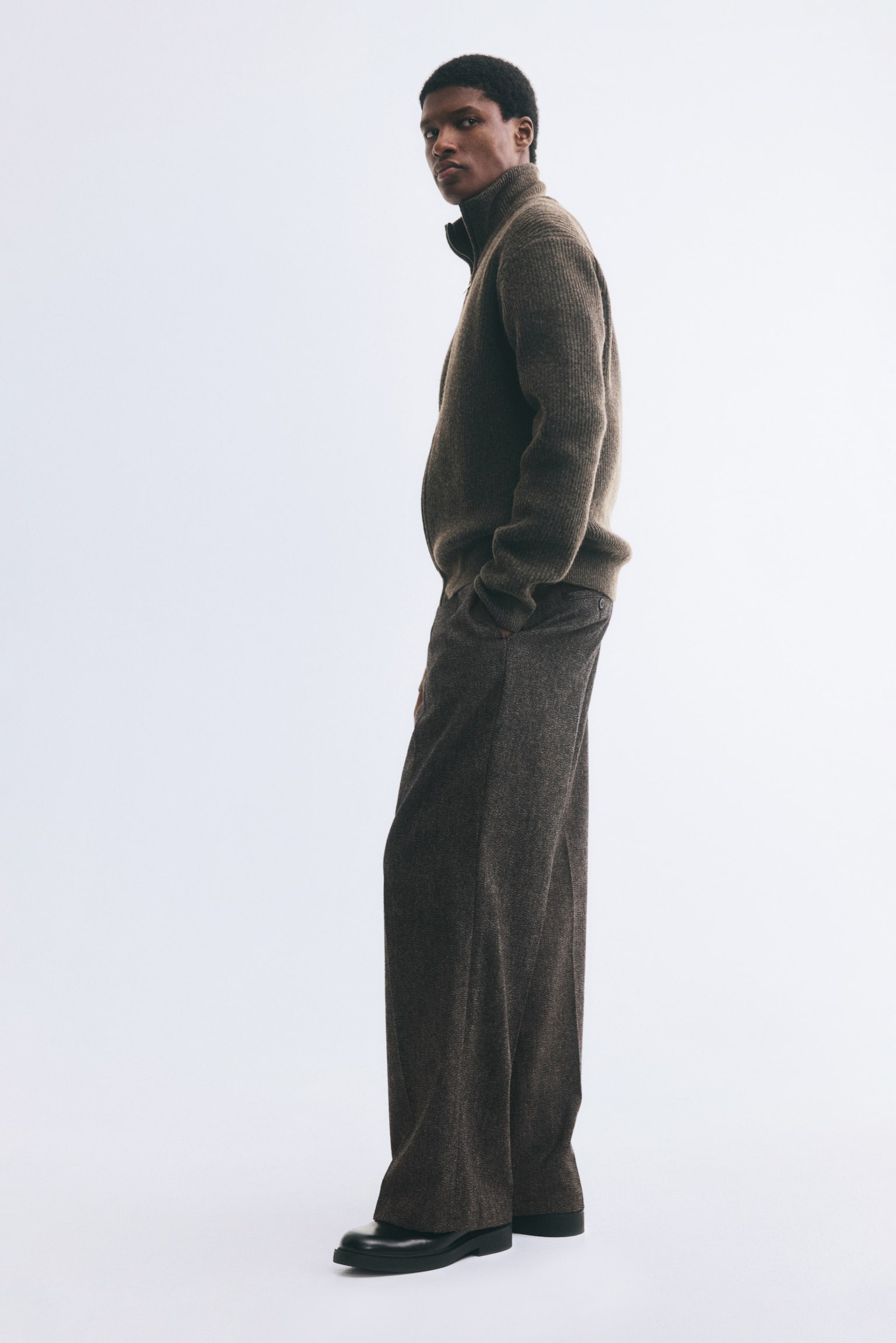 Мужские брюки H&M Loose-Fit Wool-Blend, цвет: Тёмный коричневый — фото 6