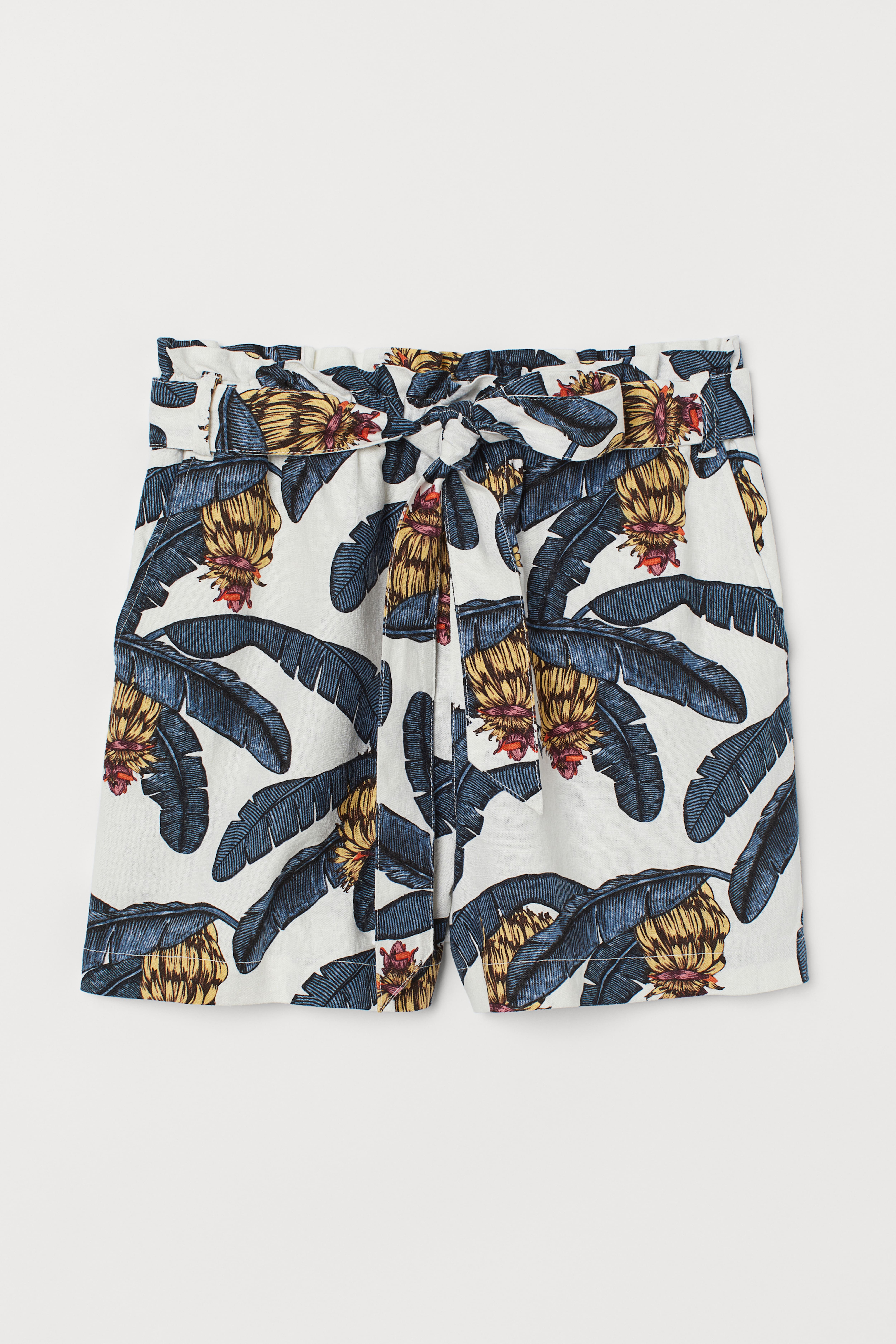 Linen blend paper bag shorts