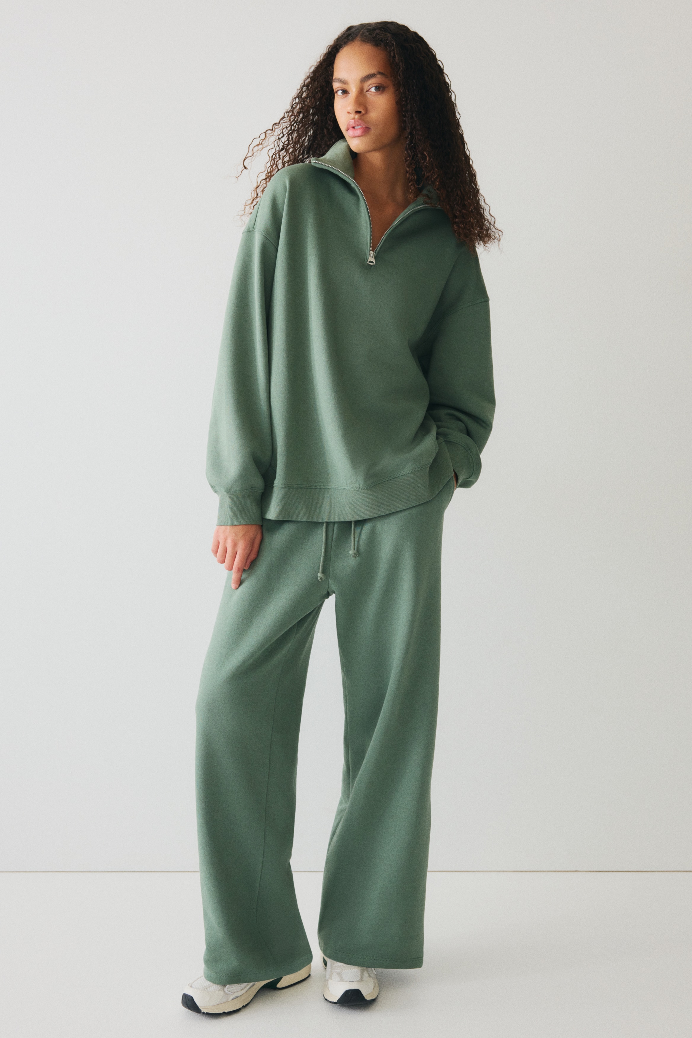 Half-Zip Sweatshirt - Dusty emerald green - Ladies | H&M US