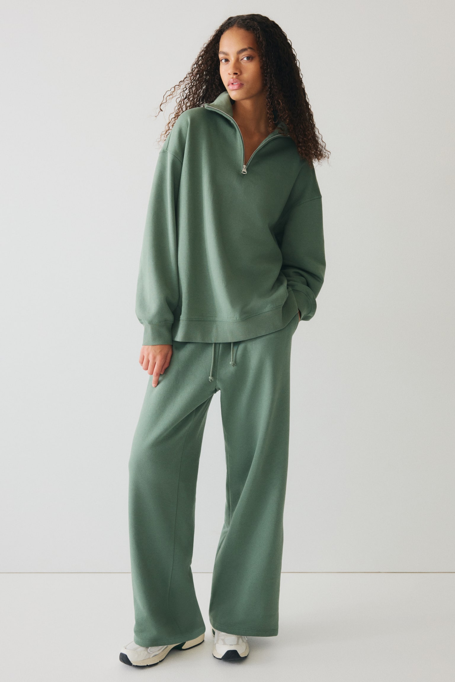 Yarım Fermuarlı Sweatshirt - Tozlu zümrüt yeşili/Koyu gri - 2