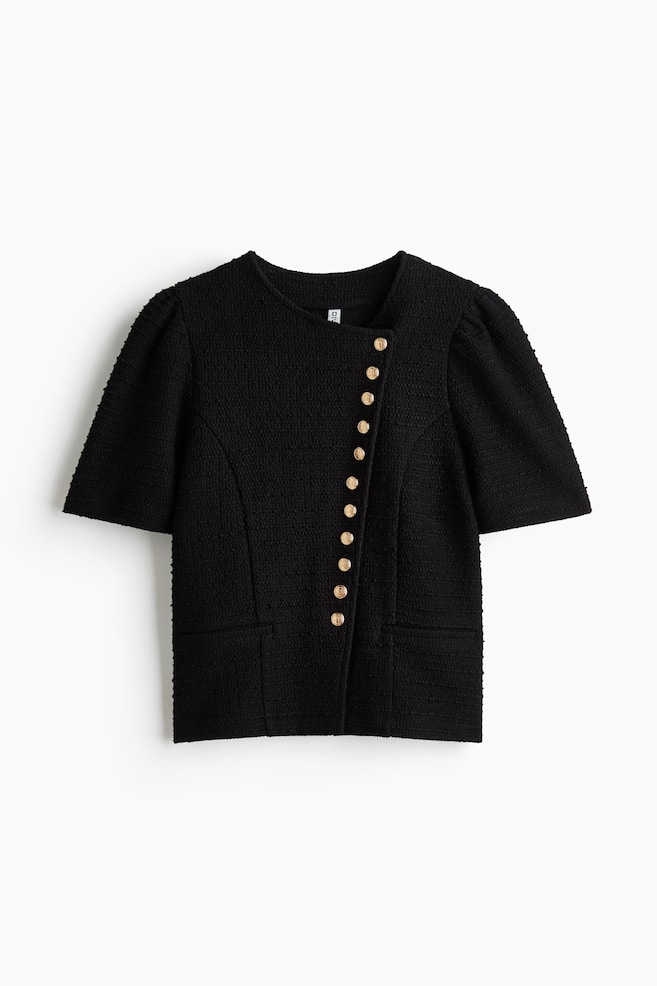 Camisola de malha com mangas tufadas - Preto - 1