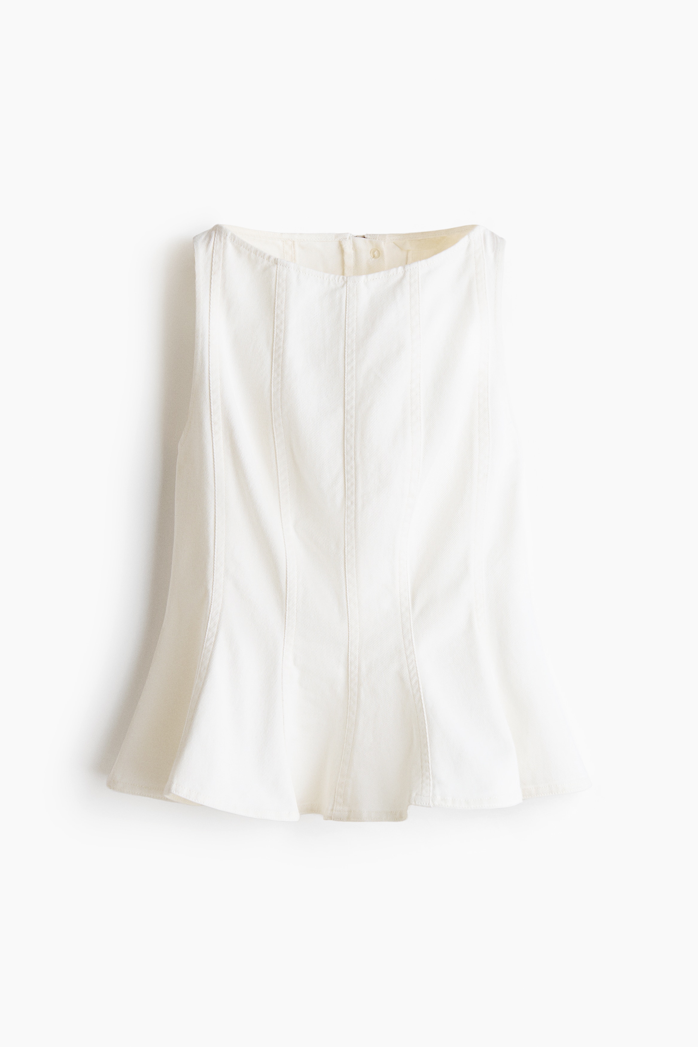 Denim peplum top - White/Light denim blue