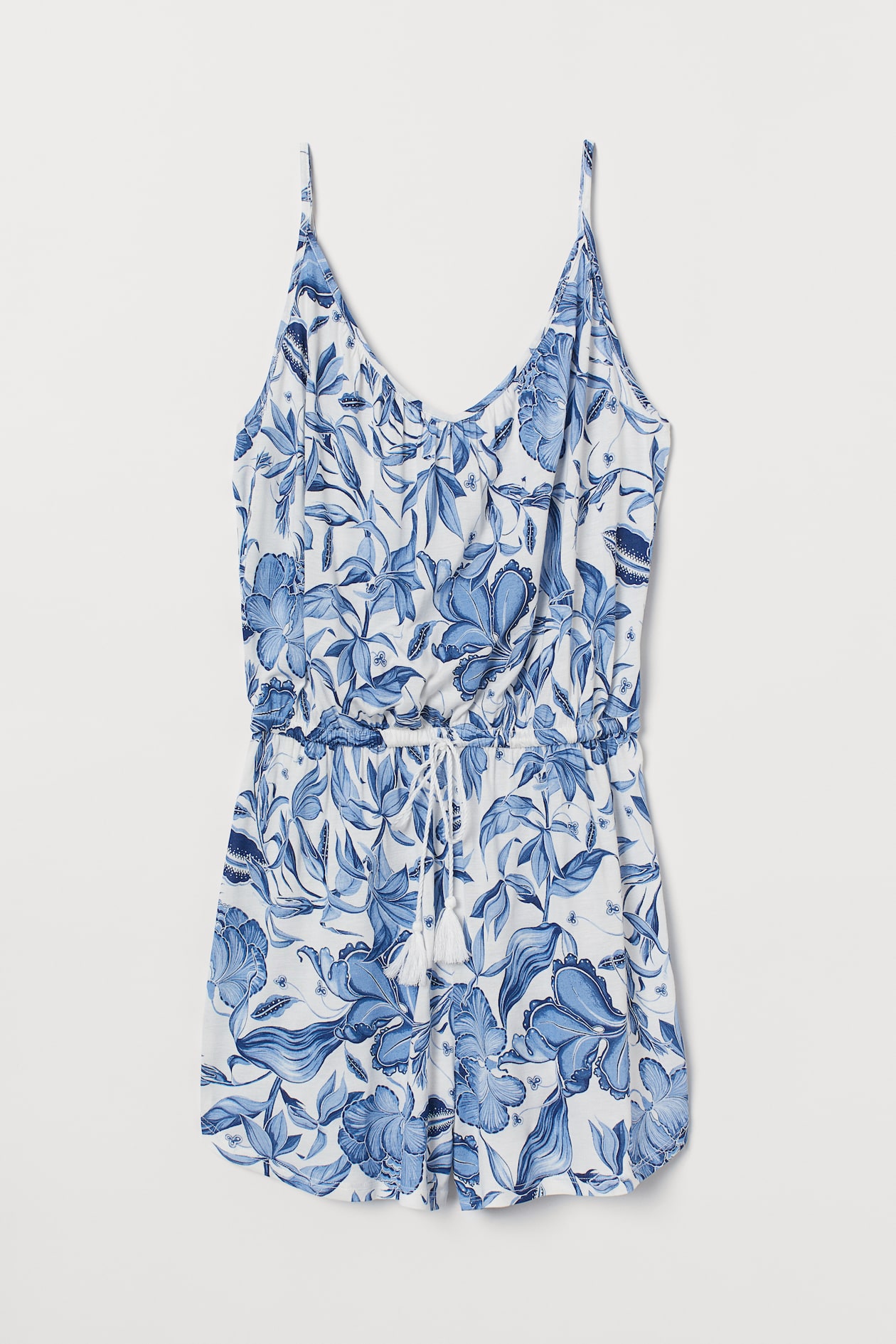 Sleeveless Romper - V-neck - Sleeveless - Blue/floral - Ladies | H&M US