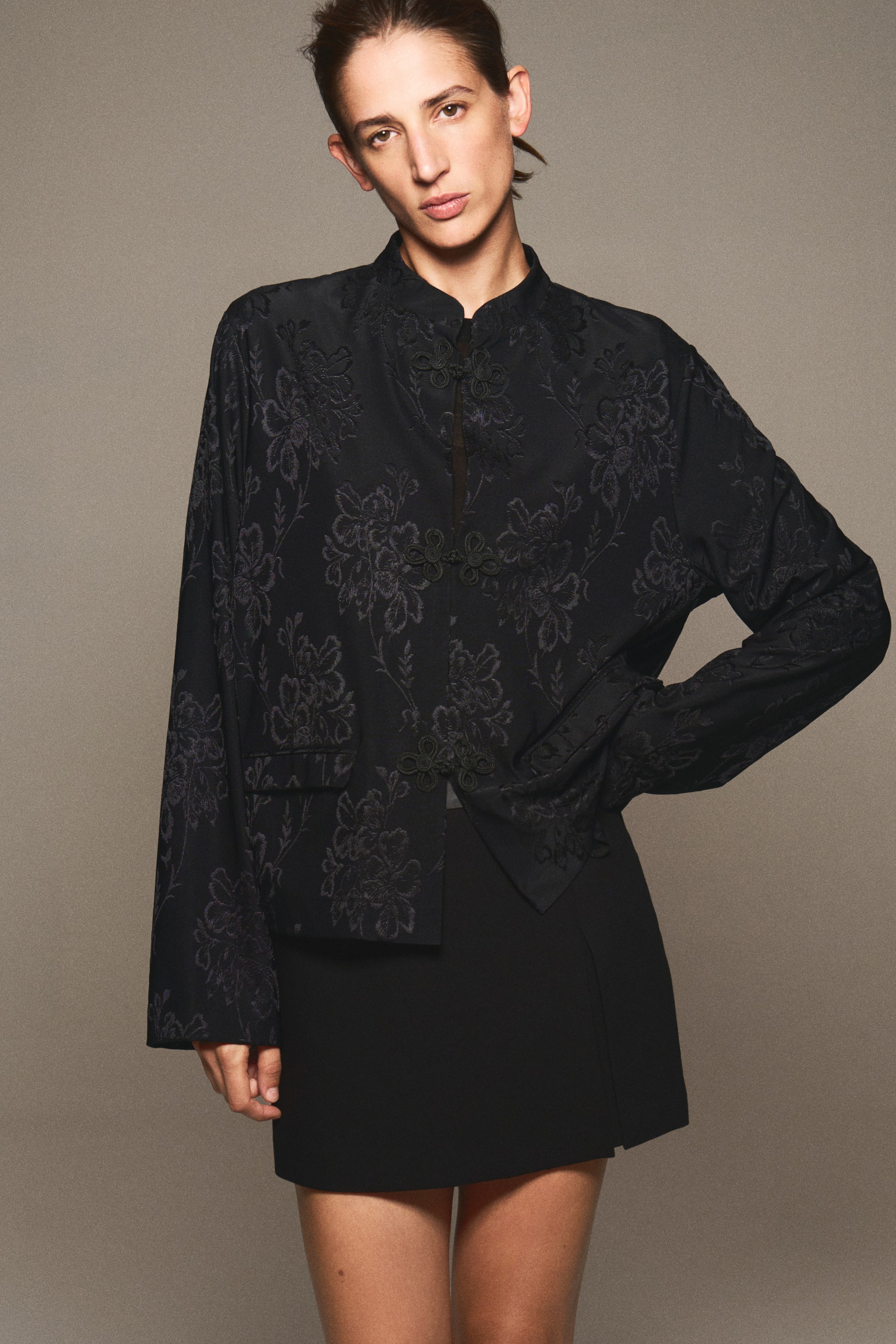 View larger image: Jacquard-jersey knot-button jacket - Black - Ladies | H&M 1