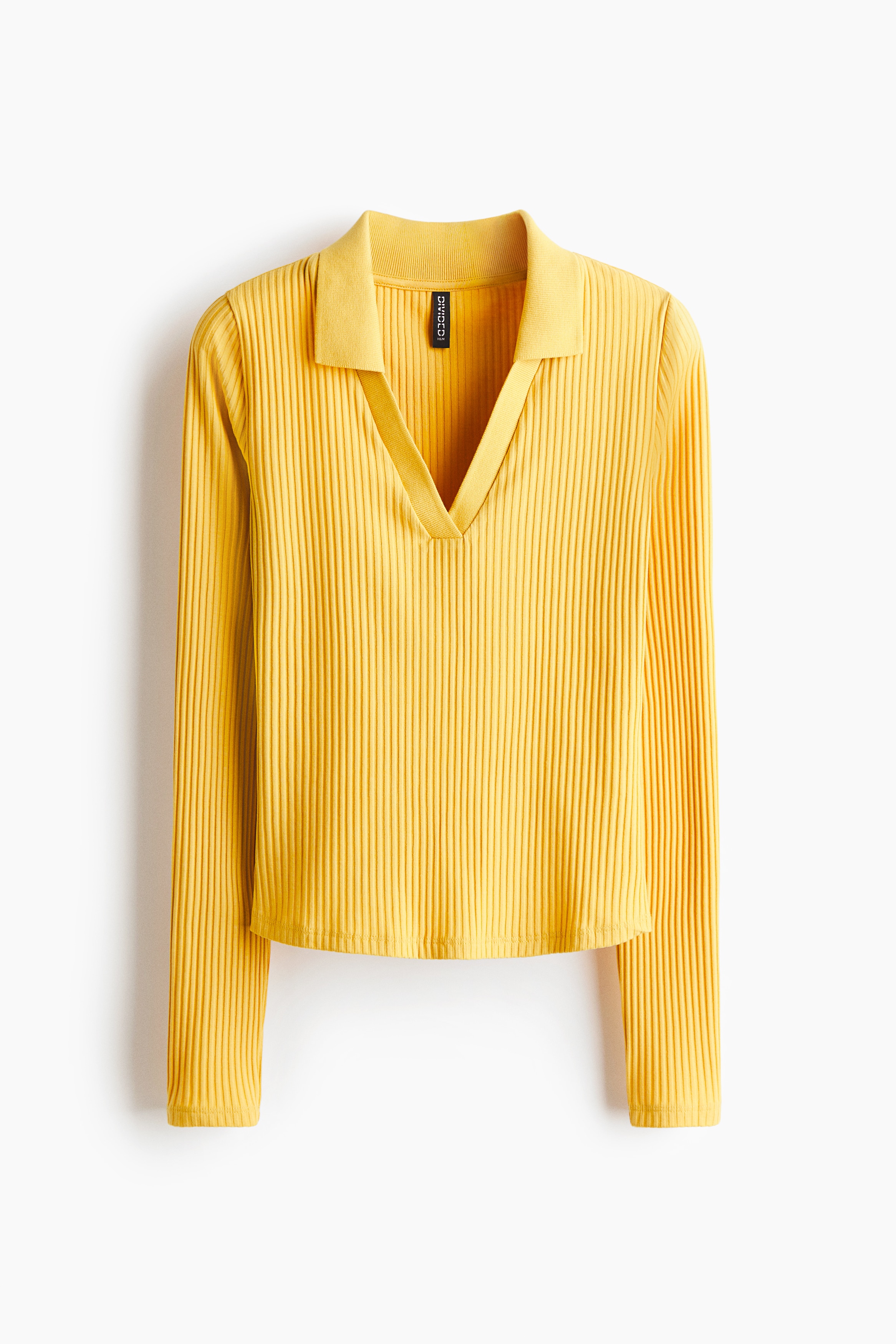 襟付きリブトップス - イエロー/ライトブルー