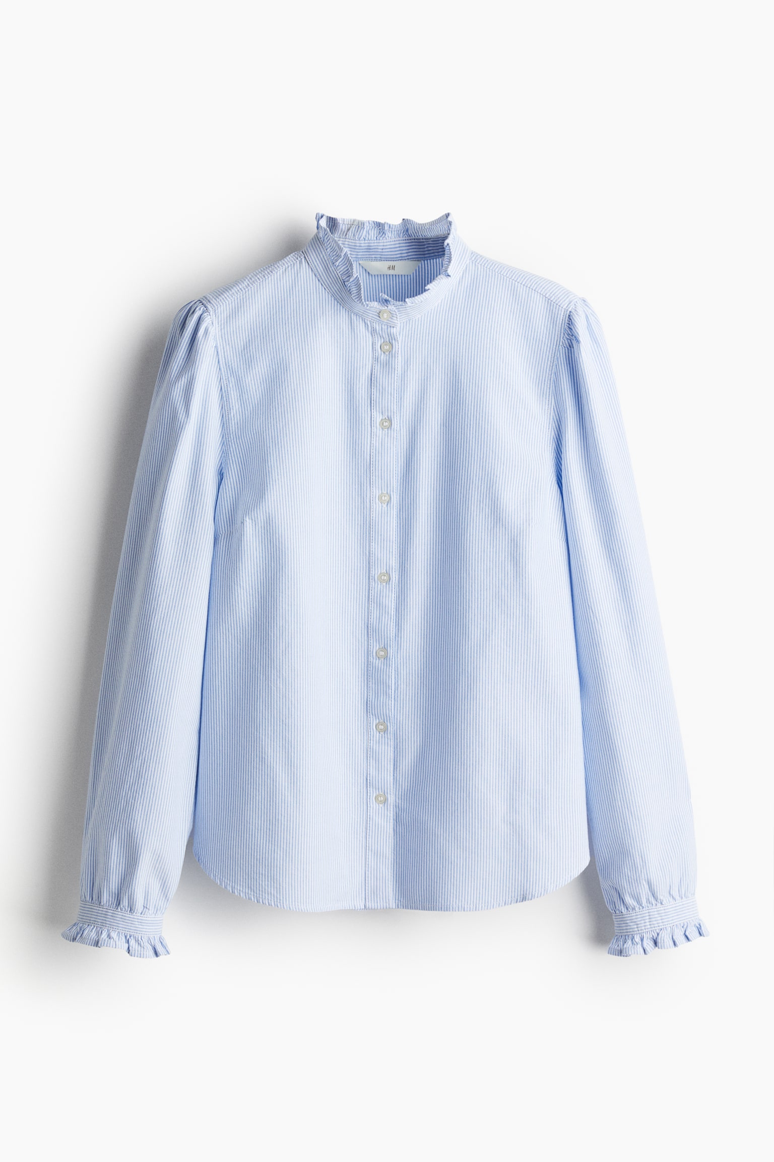 Frill Trim Oxford Blouse - Blue/Stripe/Light pink/Stripe/White - 2