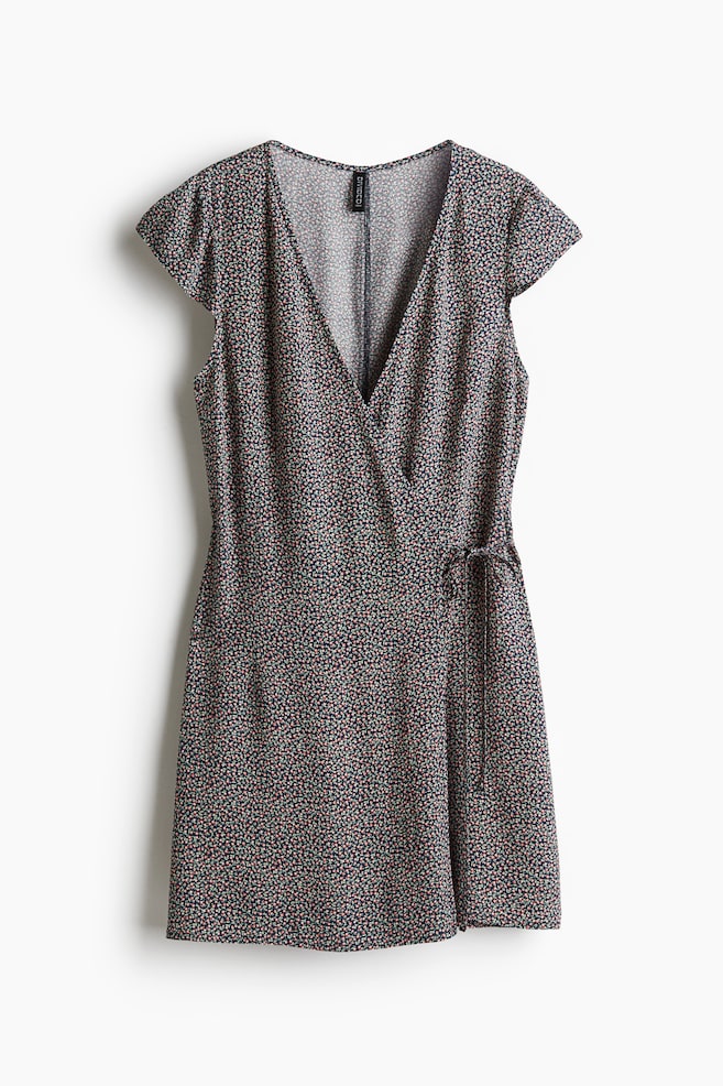 Robe portefeuille en crêpe - Bleu marine/fleuri - 1