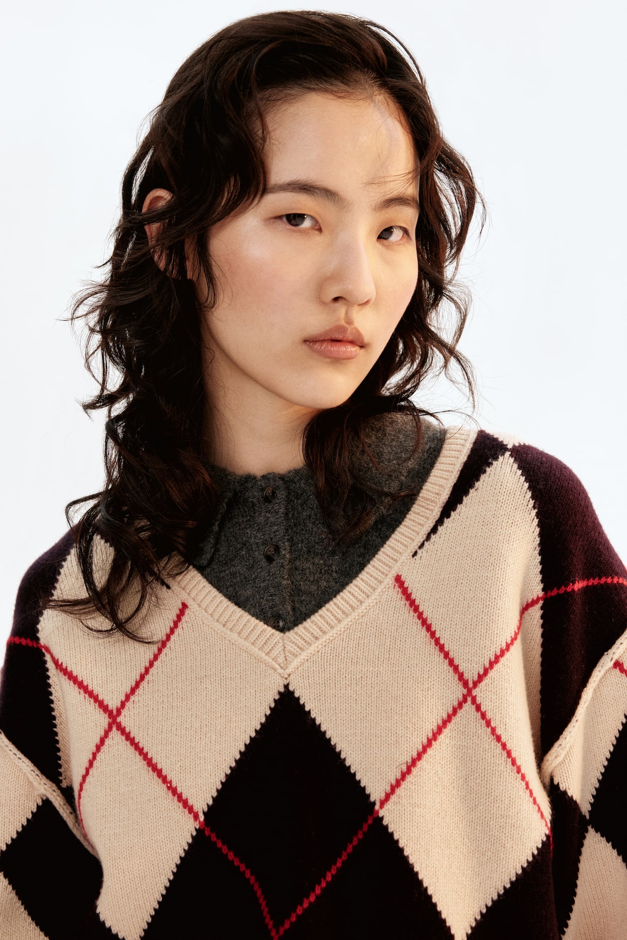 Women's Light beige/argyle Jacquard-Knit Wool Sweater H&M
