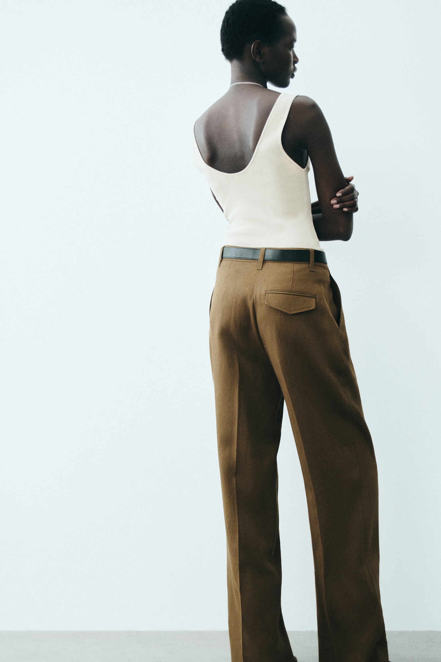 Linen-blend tailored trousers - Dark olive green/Dark dusty pink - 6