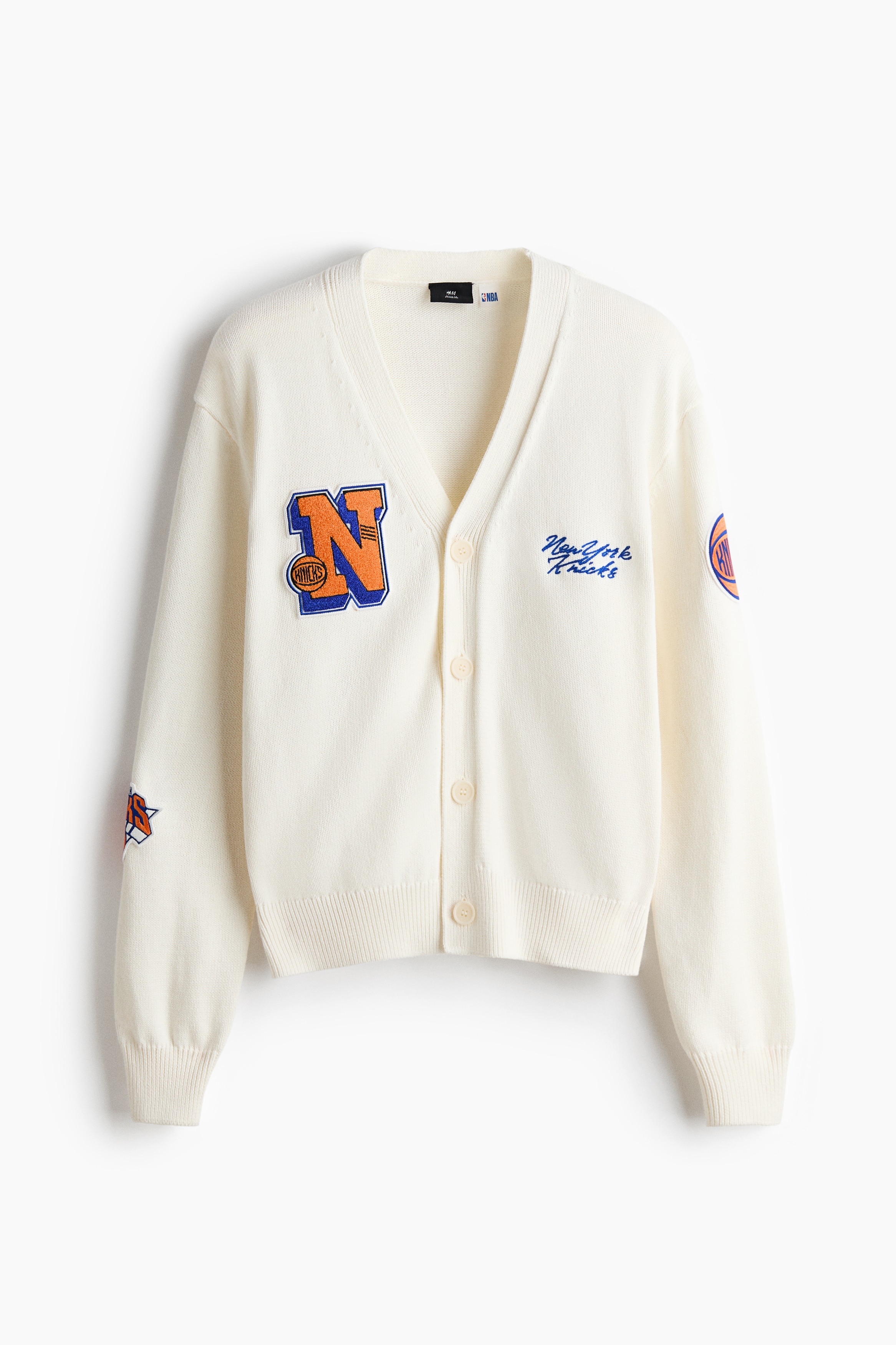 Regular-Fit Embroidered-Motif Cardigan - White/NBA/Navy blue/NBA