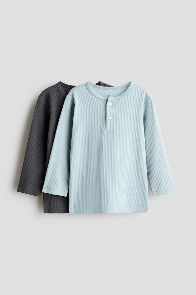 2-Pack Cotton Henley Shirts - Light turquoise/dark gray/Light beige/navy blue - 1