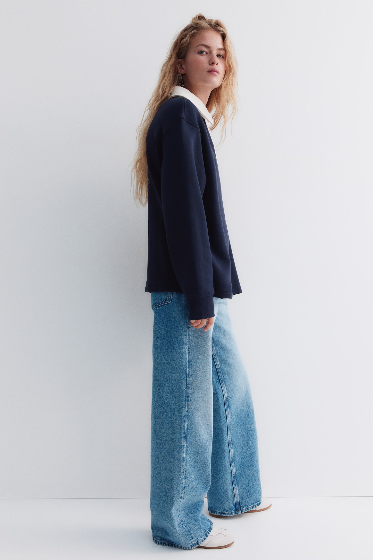 Oversized rugby shirt - Navy blue/White/Dark blue striped/White/Striped - 3