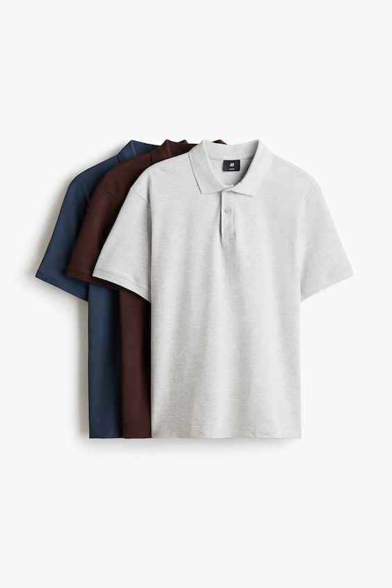 Мужские рубашки H&M 3-Pack Regular-Fit Polo Shirts