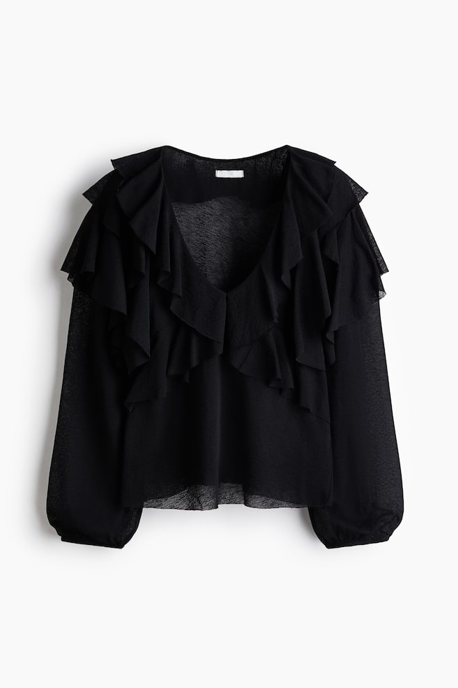 Top con volant - Nero/Marrone scuro - 1