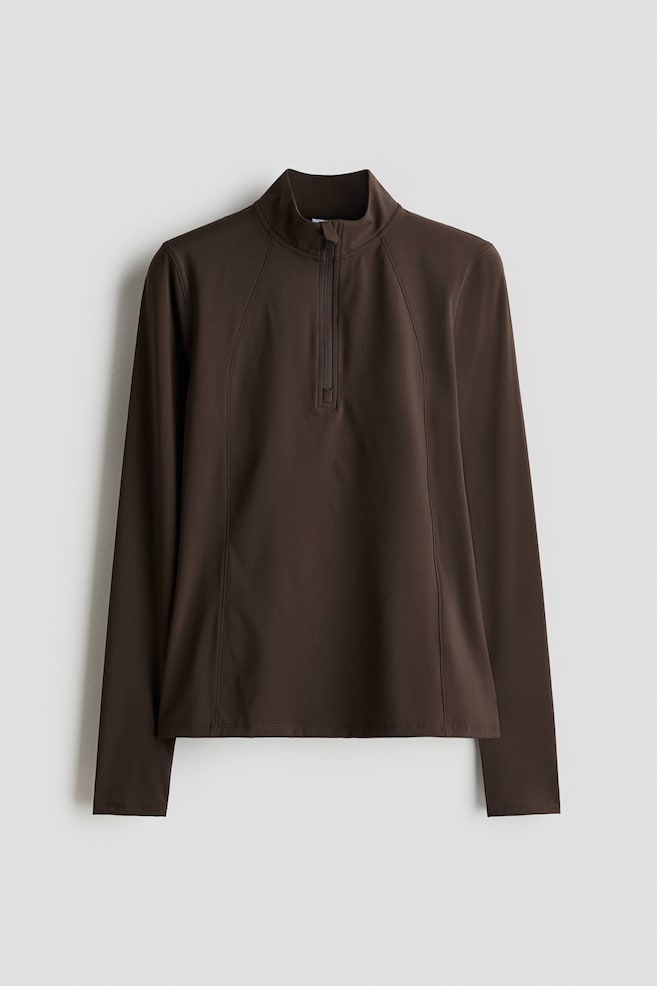 Zip-top sports top - Coffee bean brown/Khaki green/Black/White - 1