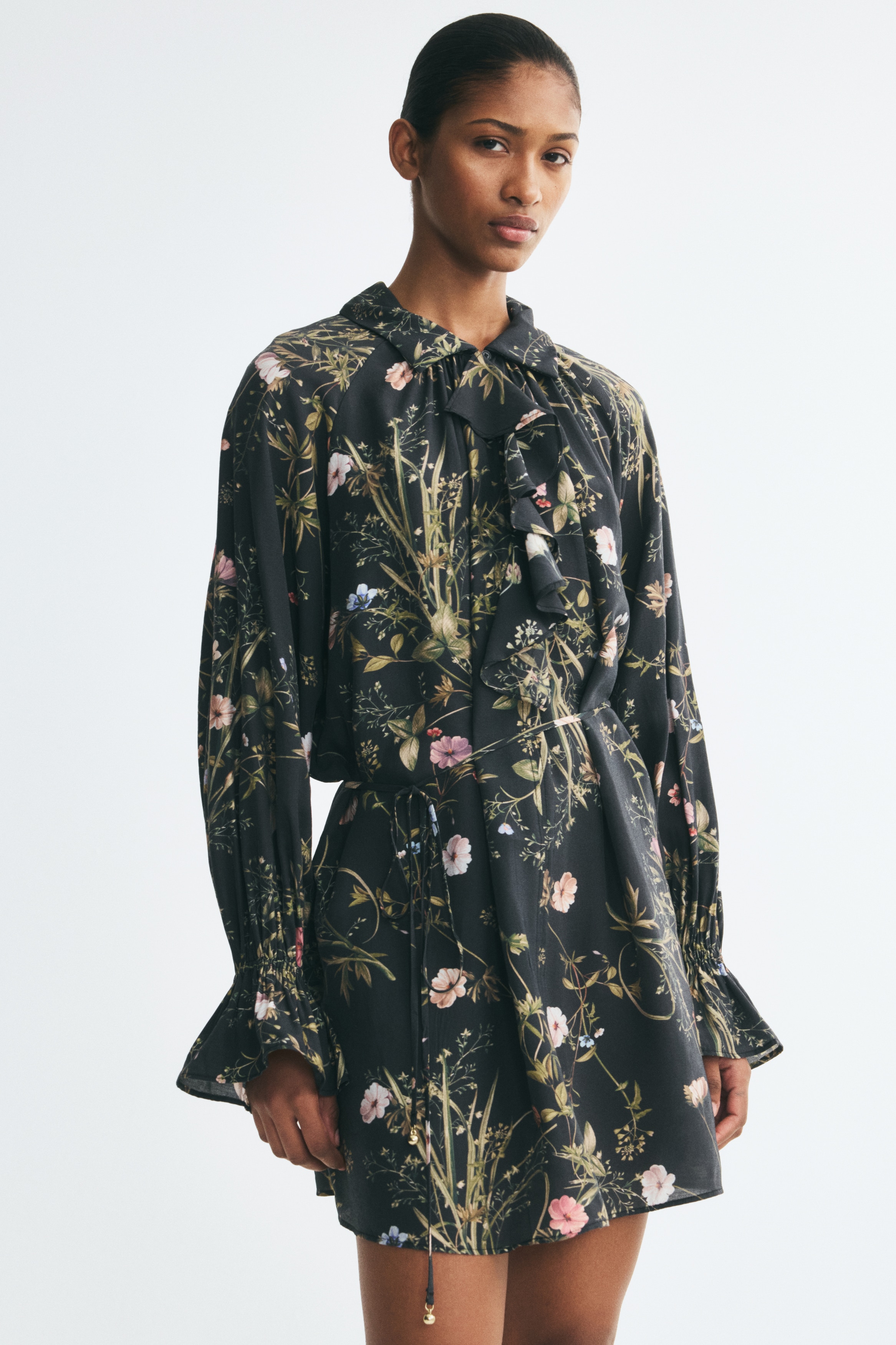 Flounced Tie-Belt Dress