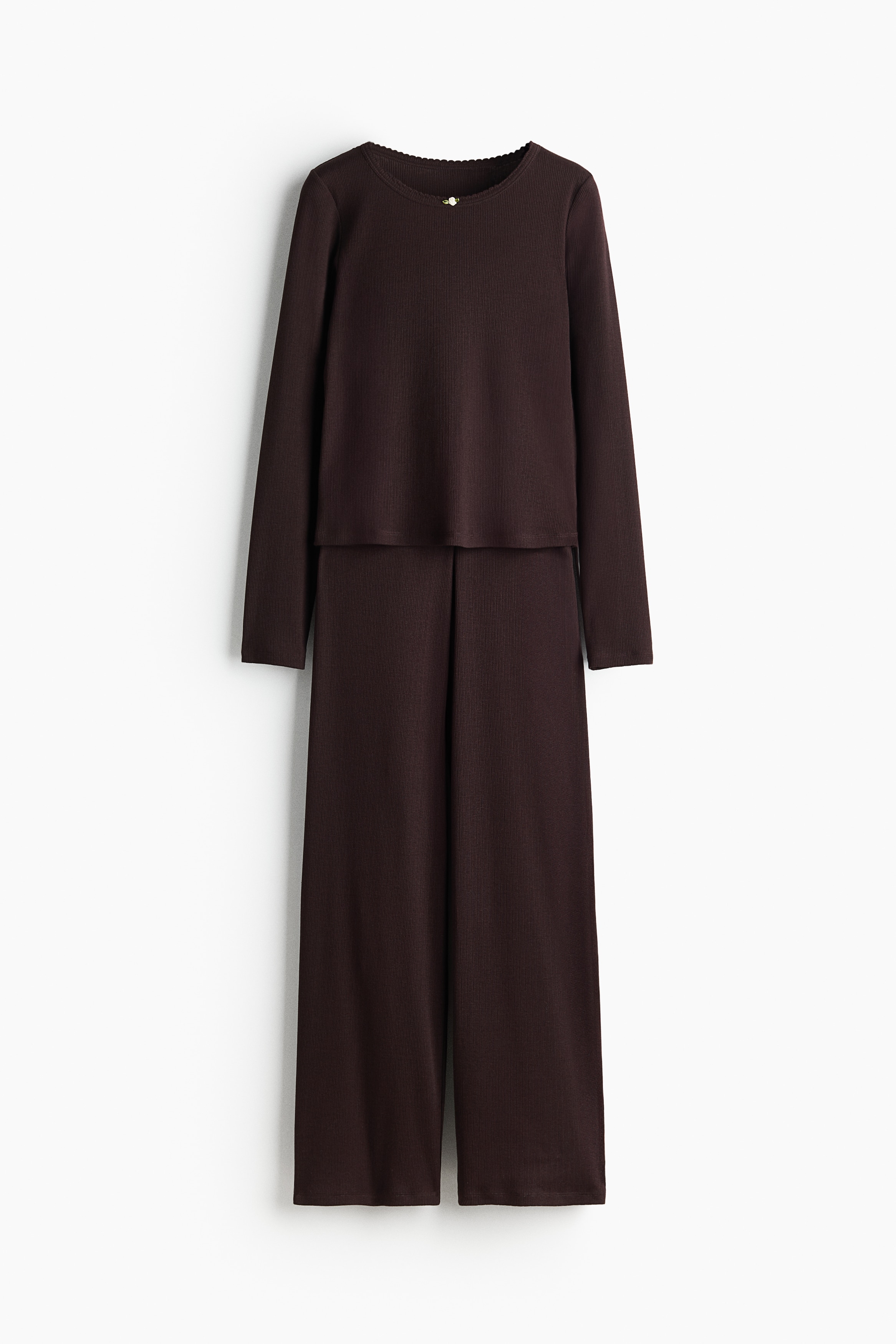 Ribbed jersey pyjamas - Dark brown/Light pink