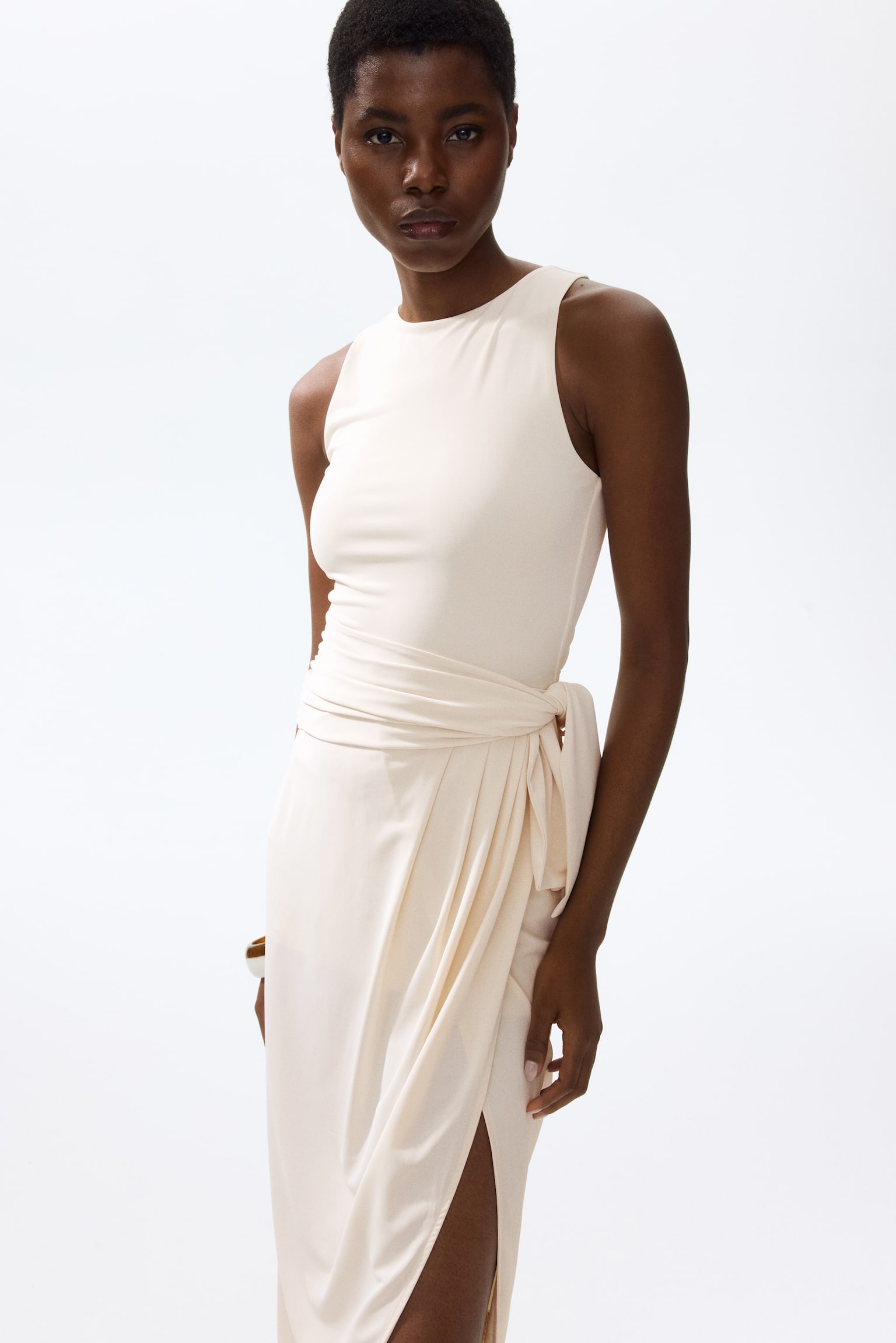 Draped-panel jersey dress - Light beige - 1