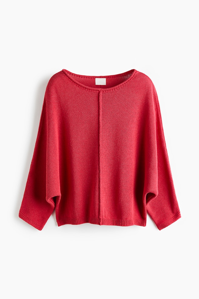 Batwing-Sleeved Sweater - Red/Bright blue/Cream/striped - 1