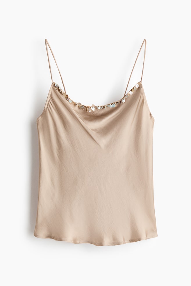 Embellished Strappy Top - Beige - 1