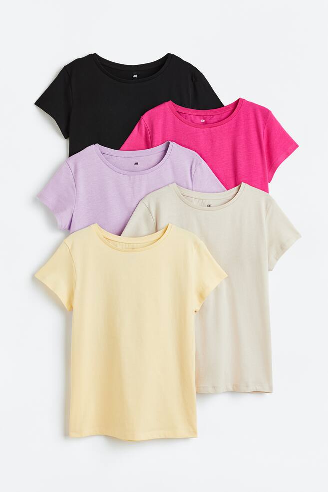5-pack cotton T-shirts - Light yellow/Pink/Red/Dark grey/Light pink/Light grey marl/Sage green/Light blue/Beige