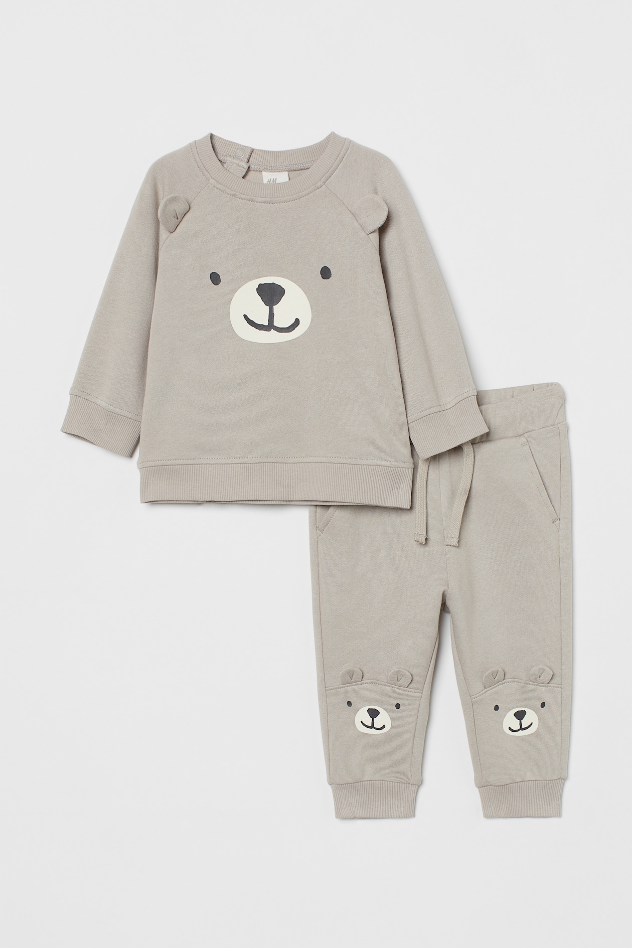 2-piece Set - Crew-neck - Long sleeve - Light taupe/bear - Kids | H&M US