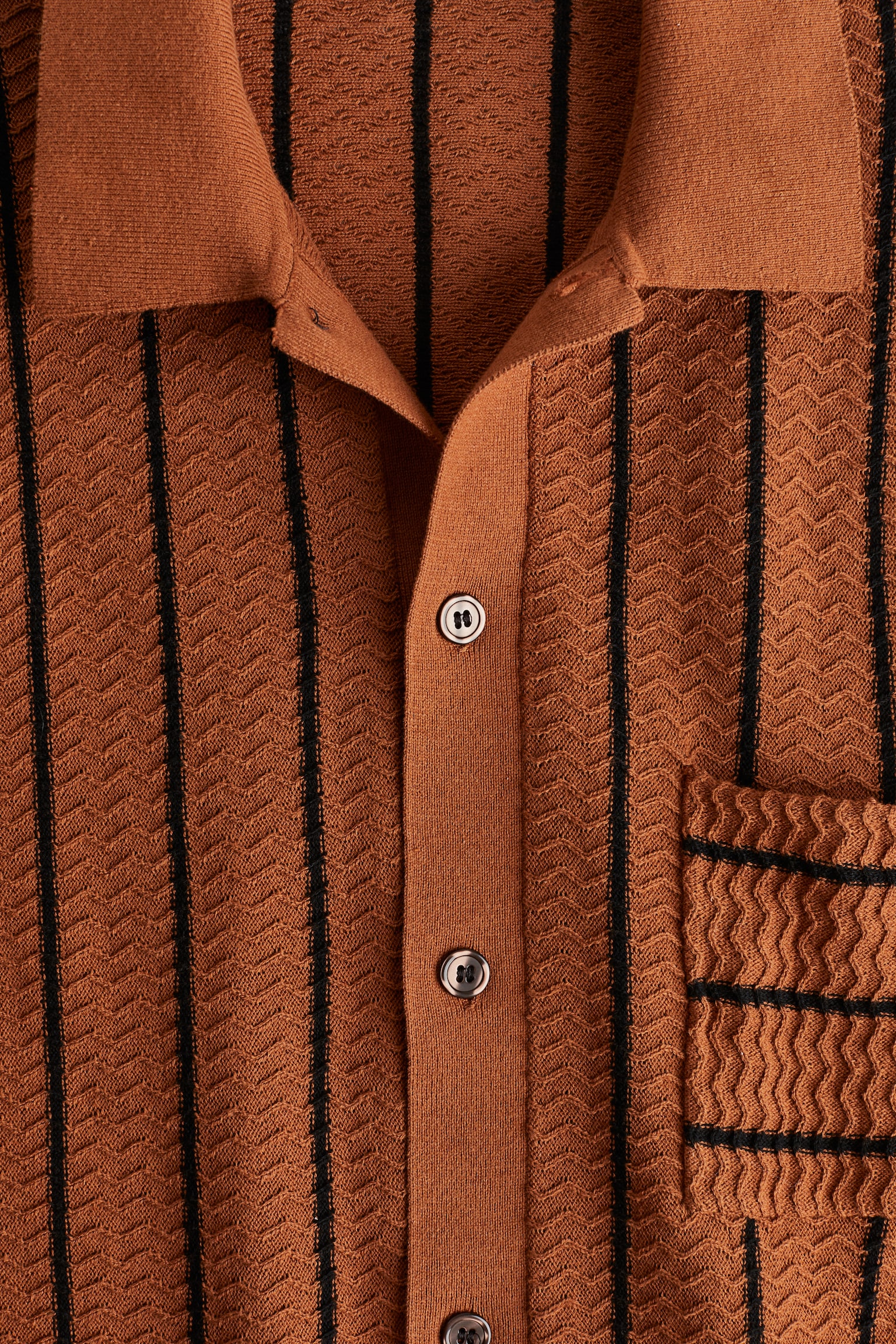 Regular Fit Textured-knit shirt - Brown/White striped - 3