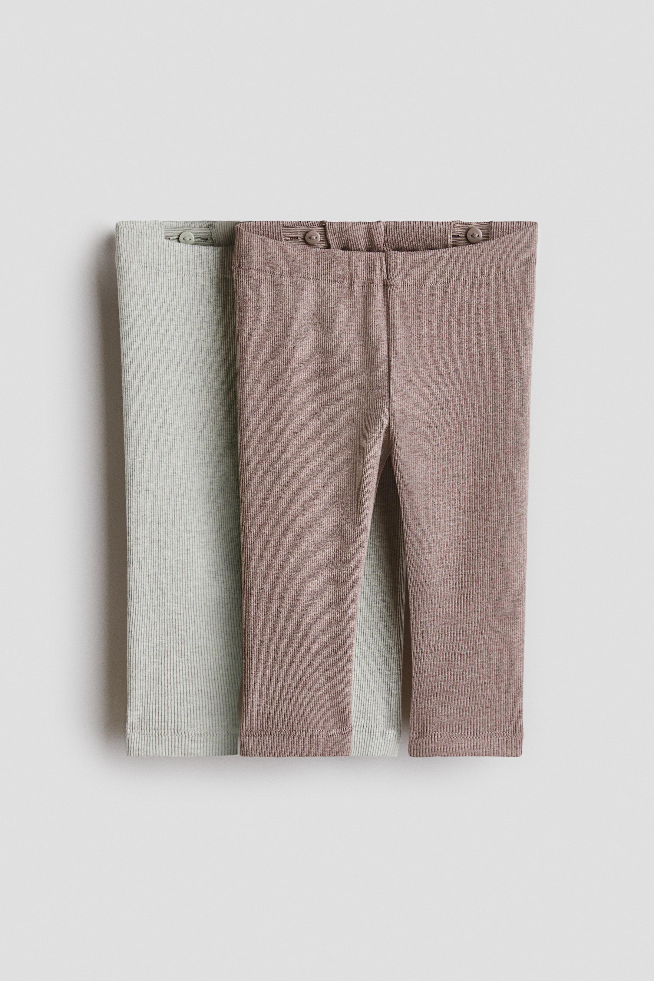 View larger image: 2-pack ribbed cotton leggings - Light green/Beige - Kids | H&M IE 1