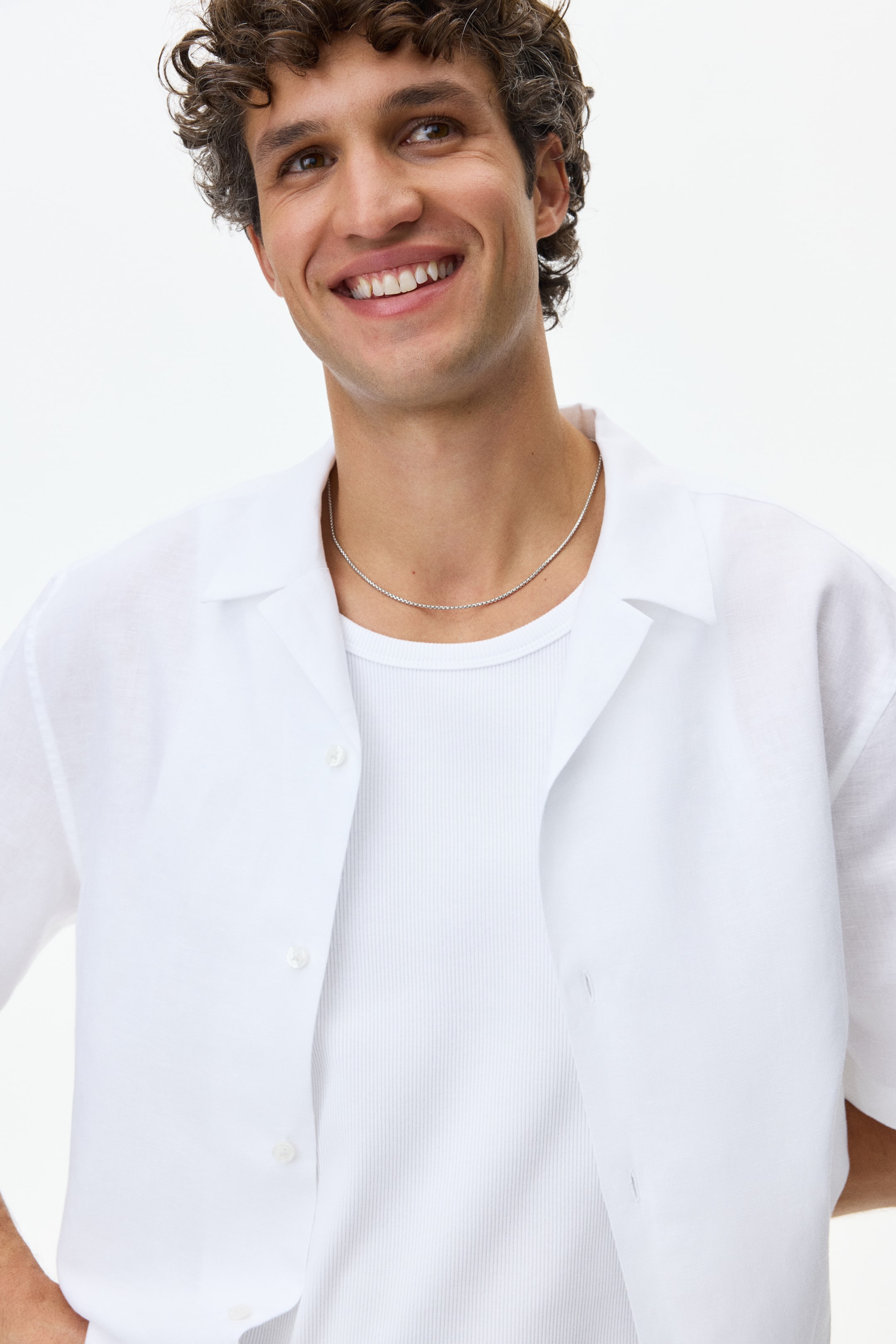 Chemise détendue en lin mélangé à col cubain