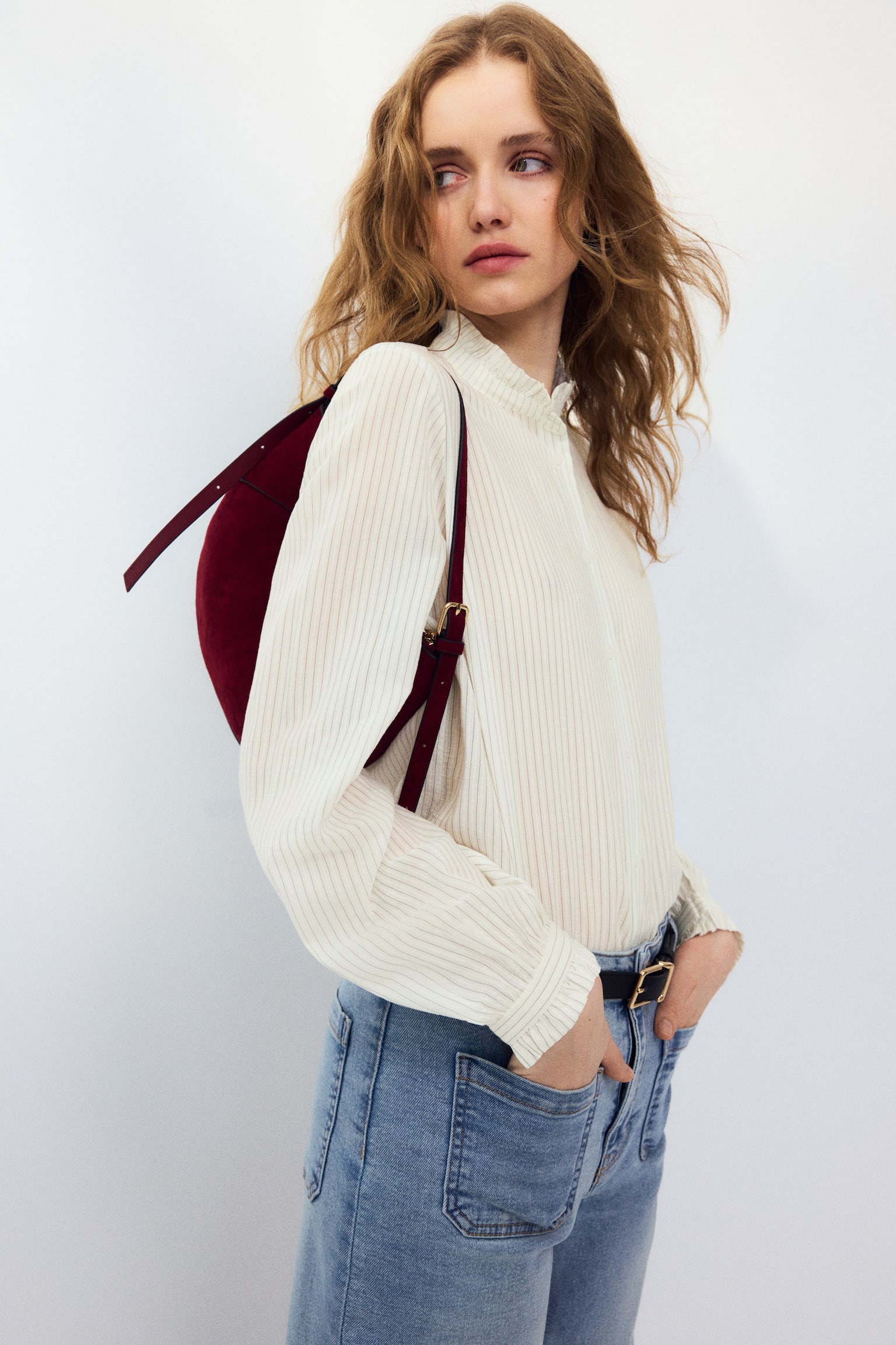 Блуза з коміром-оборкою - Білий/Світло-блакитний/Бежевий/клітинка - 3