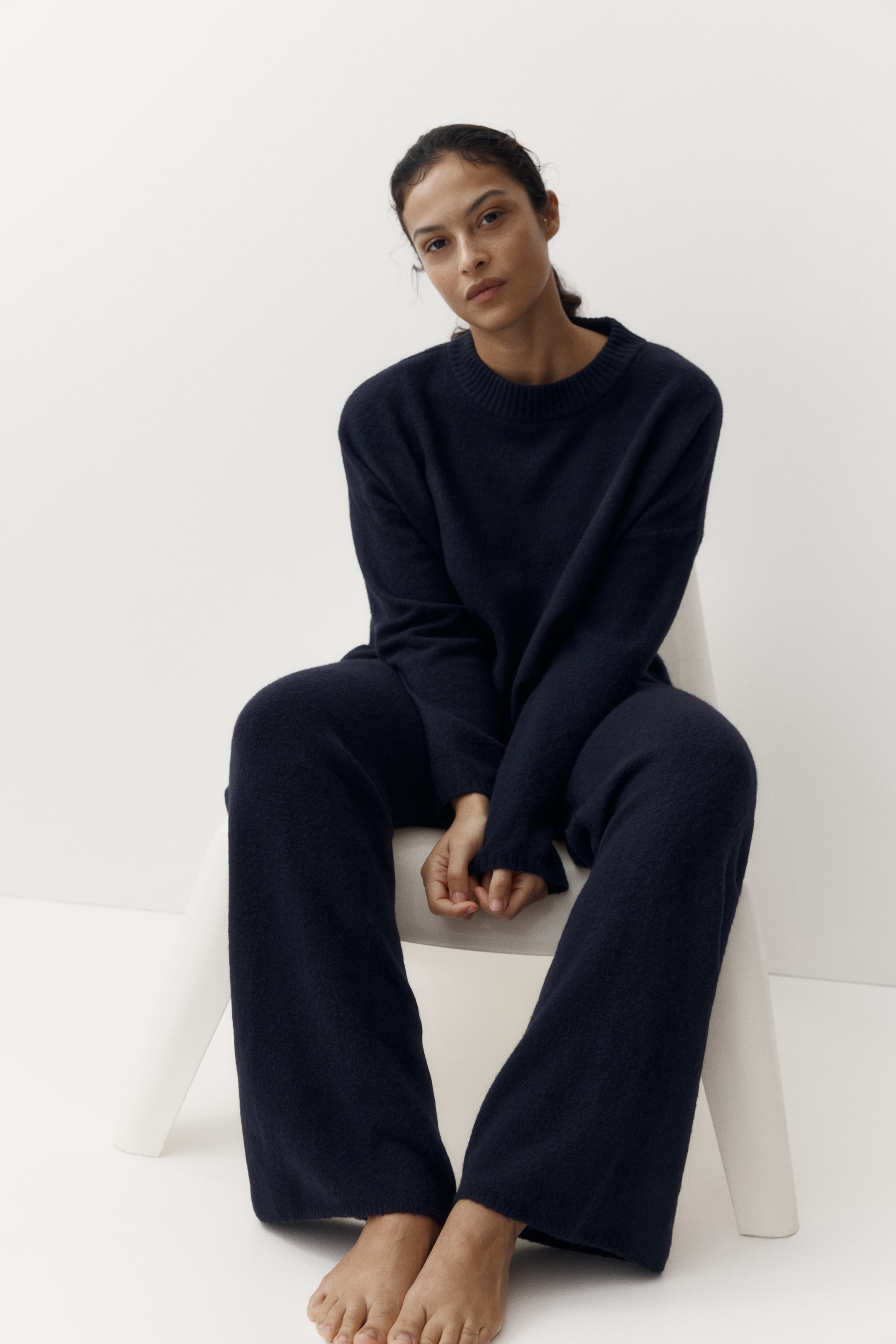 Agrandir l'image: Pantalon en maille fine - Bleu marine - FEMME | H&M FR 1