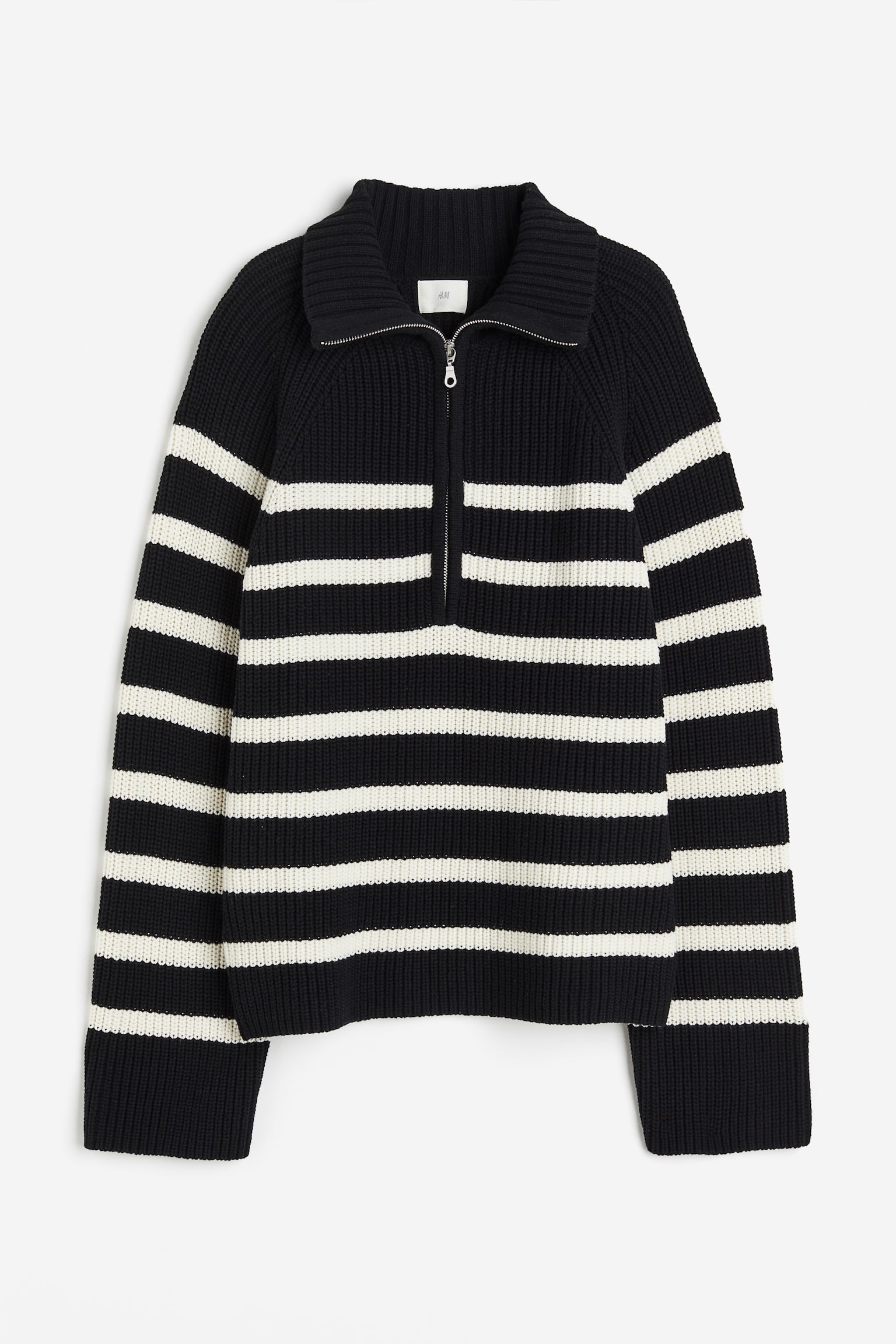 Rib-knit half-zip jumper - Long sleeve - Regular length - Black/Striped ...