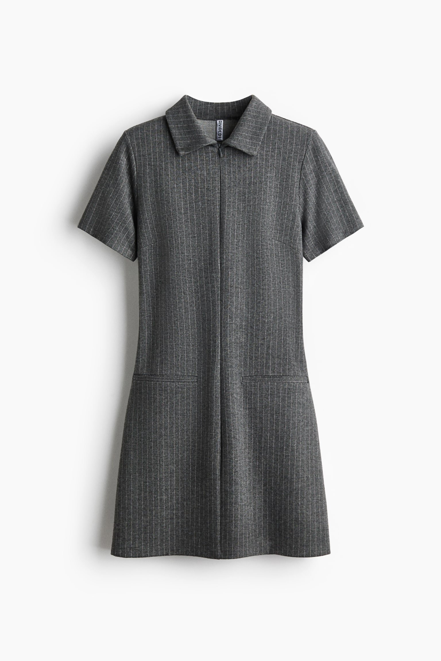 Collared jersey dress - Grey marl/Pinstriped - 2