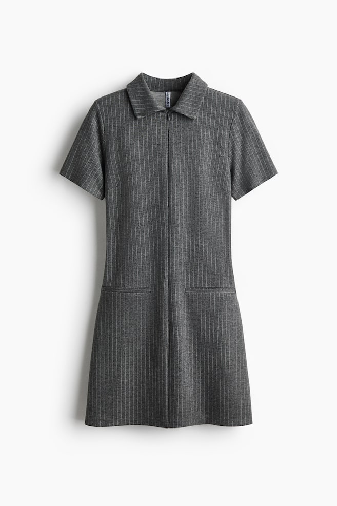 Jerseykleid mit Kragen - Graumeliert/Nadelstreifen - 1