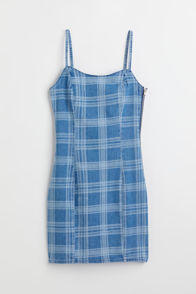 Vestido entallado - Azul denim claro/Cuadros - 1